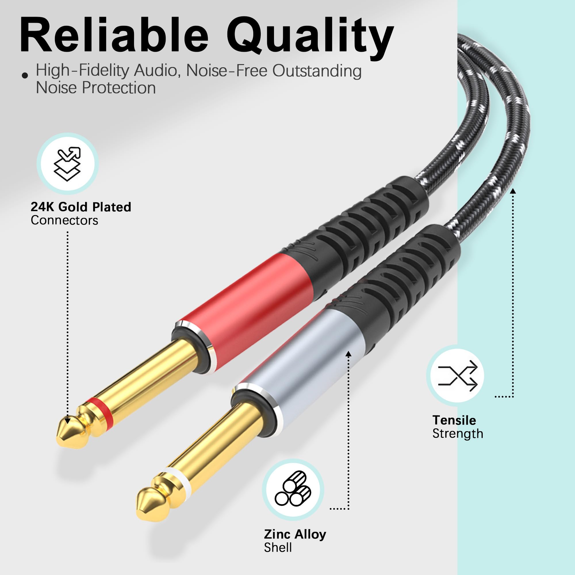 DCNETWORK Lightning to Dual 6.35mm 1/4" TS Mono Stereo Y-Cable Sp by DCNETWORK - Angle View 7