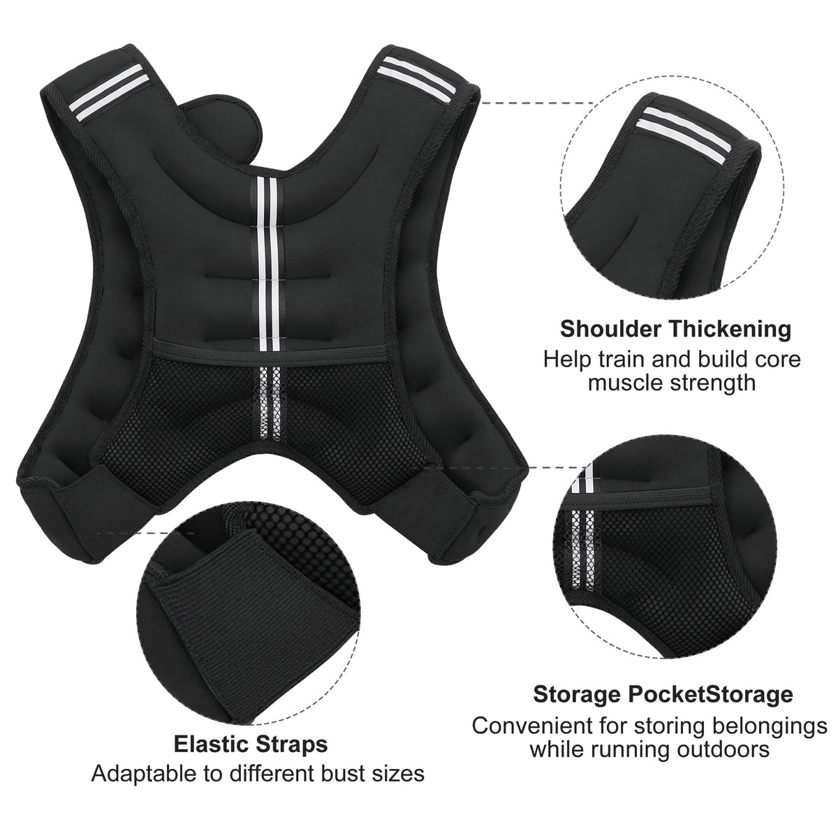 ZUETK Weighted Vest 6lb 8lb 12lb 16lb 20lb 25lb 30lb Weight - ZUETK Official Imagery - 4