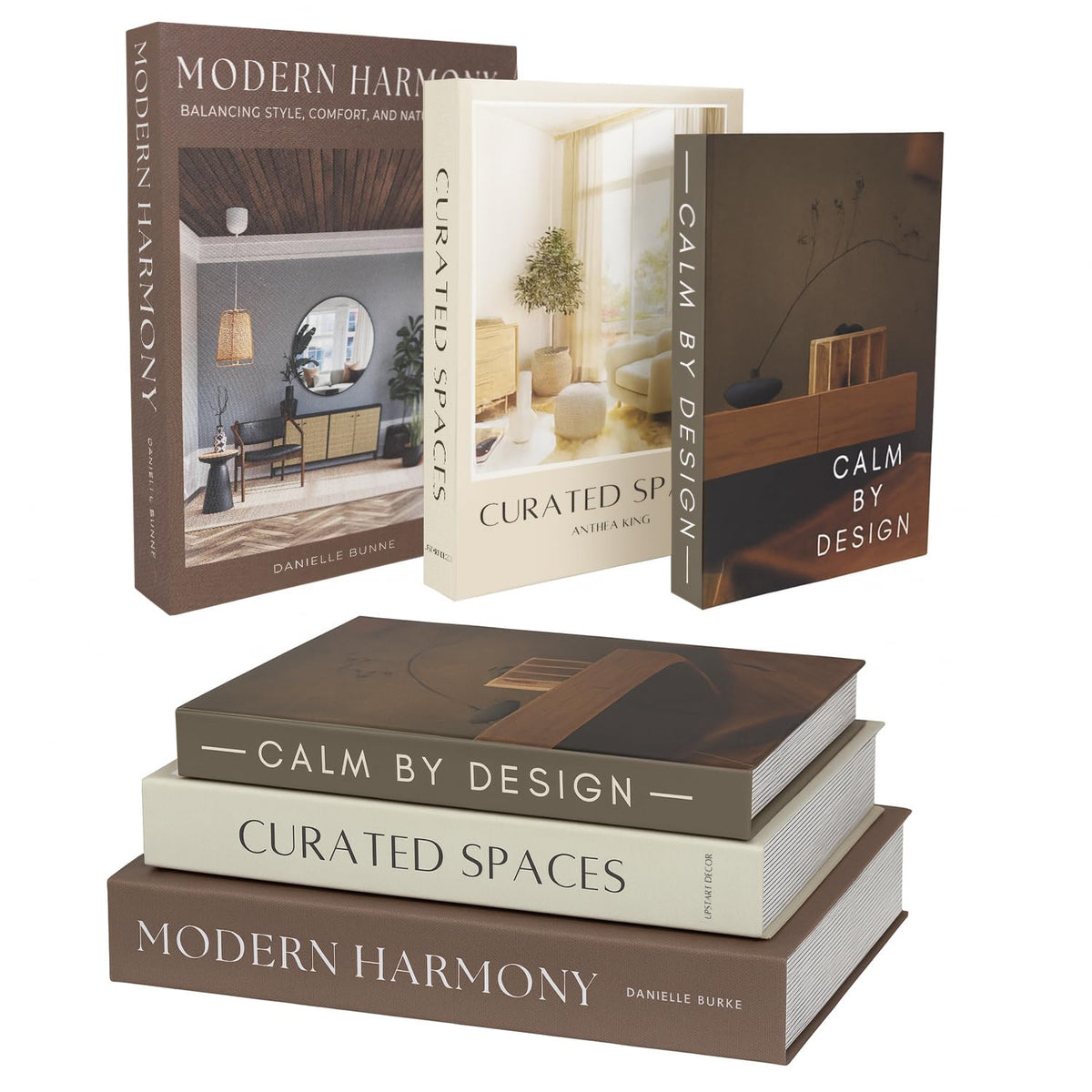 Modern Decorative Books Set of 3 Brown Cream Faux Books with - Upstart Decor Official Imagery - 1