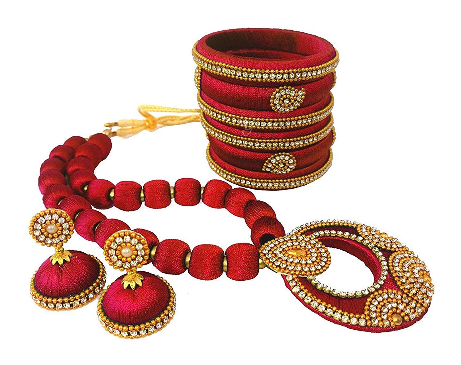GOELX Handmade Elegant Designer Silk Thread Necklace Set with - Product Imagery