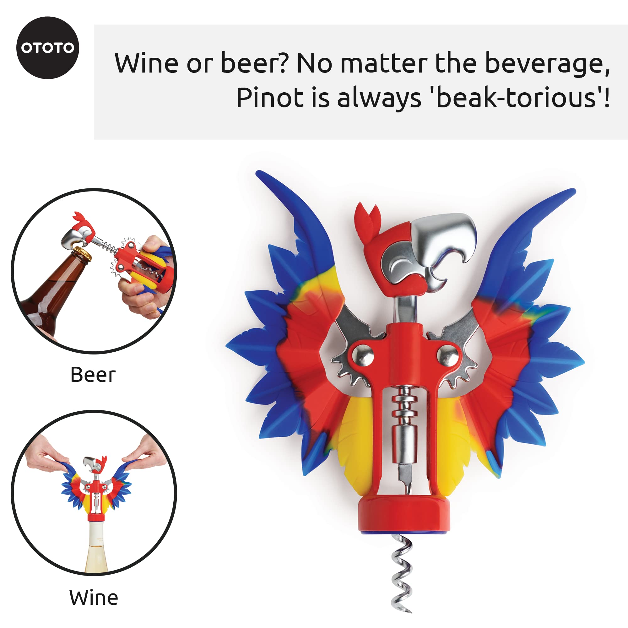 OTOTO Pinot Wine Bottle Opener - Parrot Wing Corkscrews for Gifts, Bot - View 5