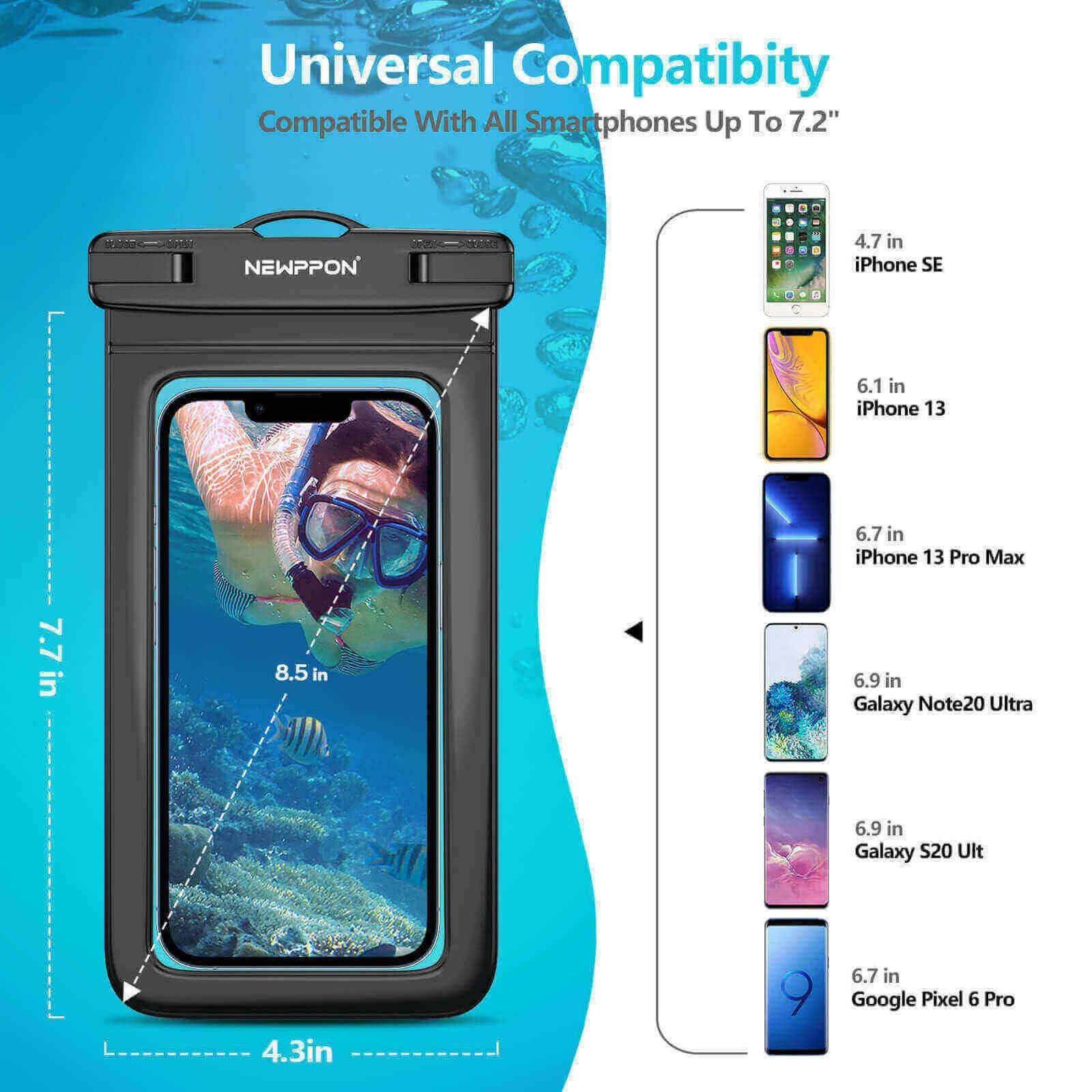 4 Pack 8.5“ Waterproof Cell Phone Pouch - newppon Official Product View 4
