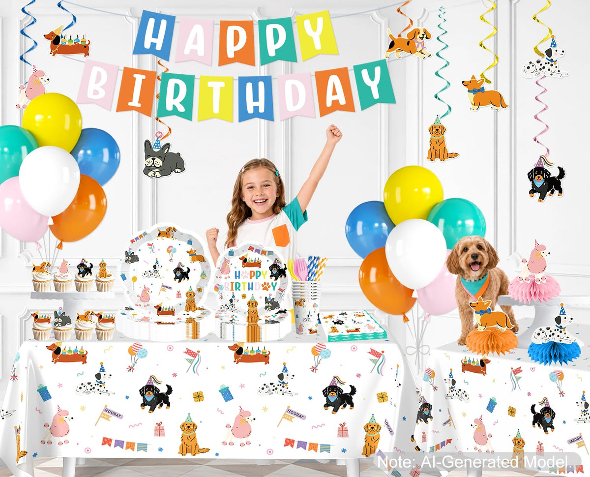 Dog Themed Birthday Party Decorations Tableware Set Serves - Yingoto Official Imagery - 3