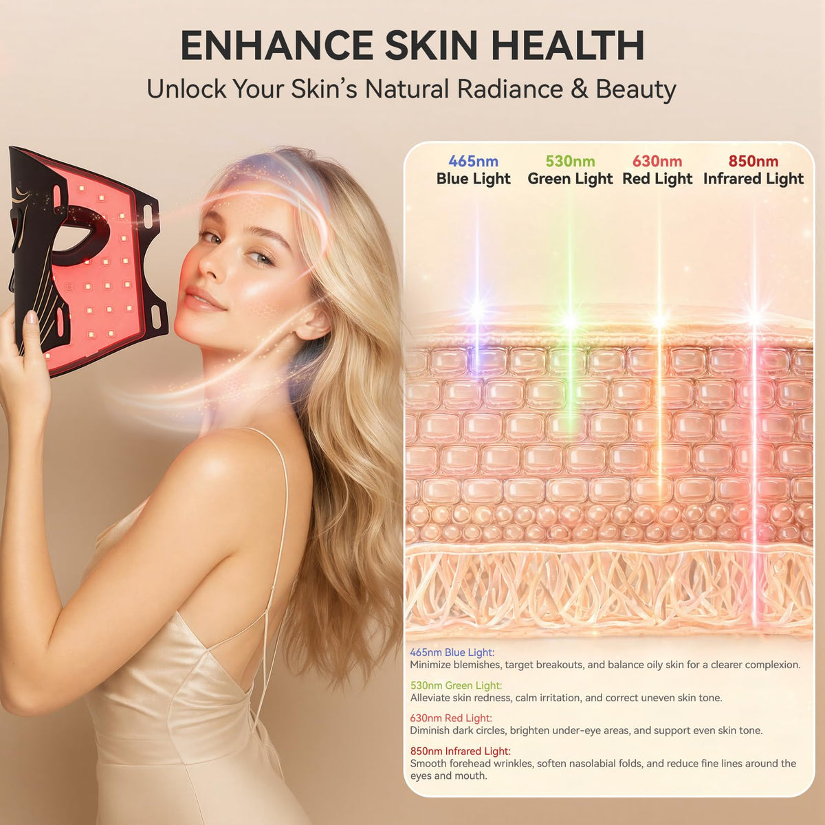 Red Light Therapy Mask for Face 8 Light Modes with 850nm NIR - Gurtema Official Imagery - 4