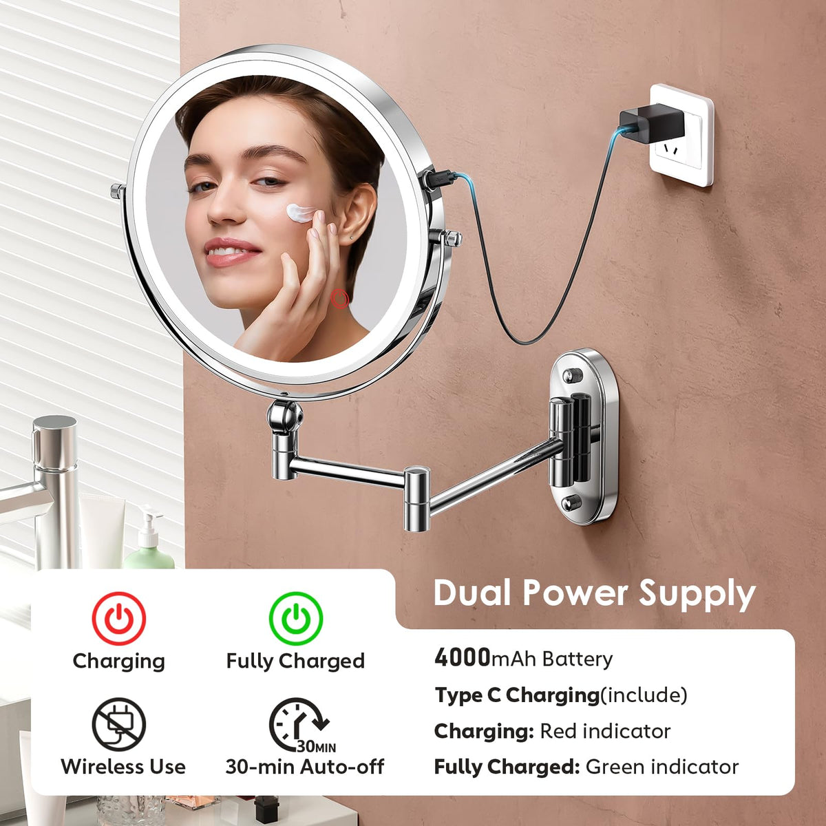 ZLOKLA 9 Wall Mounted Lighted Makeup Mirror 4000mAh - ZLOKLA Official Imagery - 6
