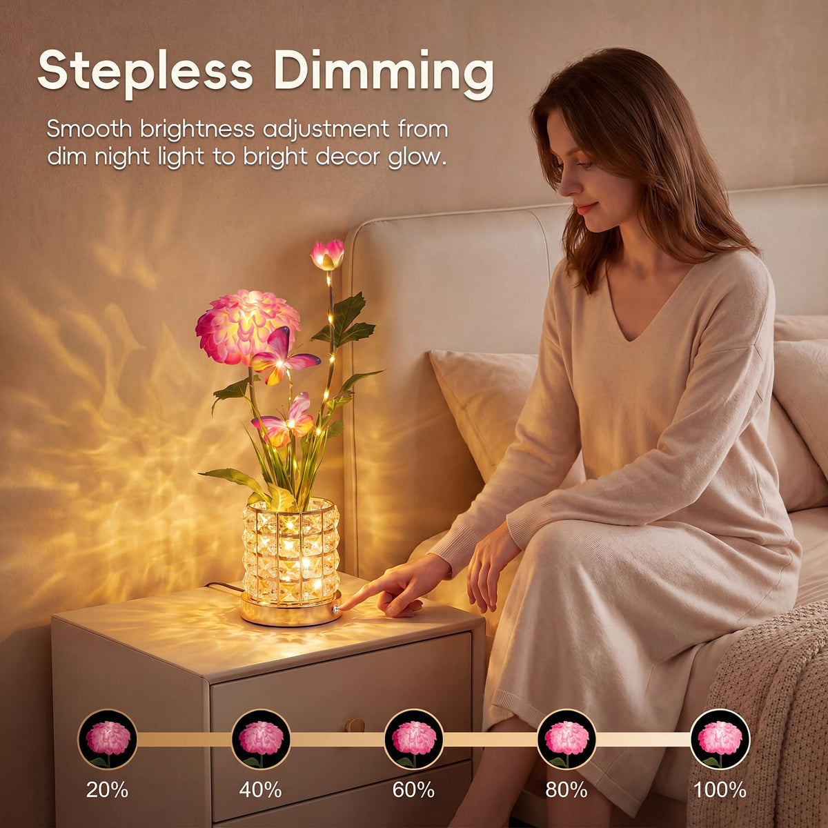 Butterfly Dahlia LED Crystal Lamp Rechargeable Touch Night - YWYWLED Official Imagery - 5