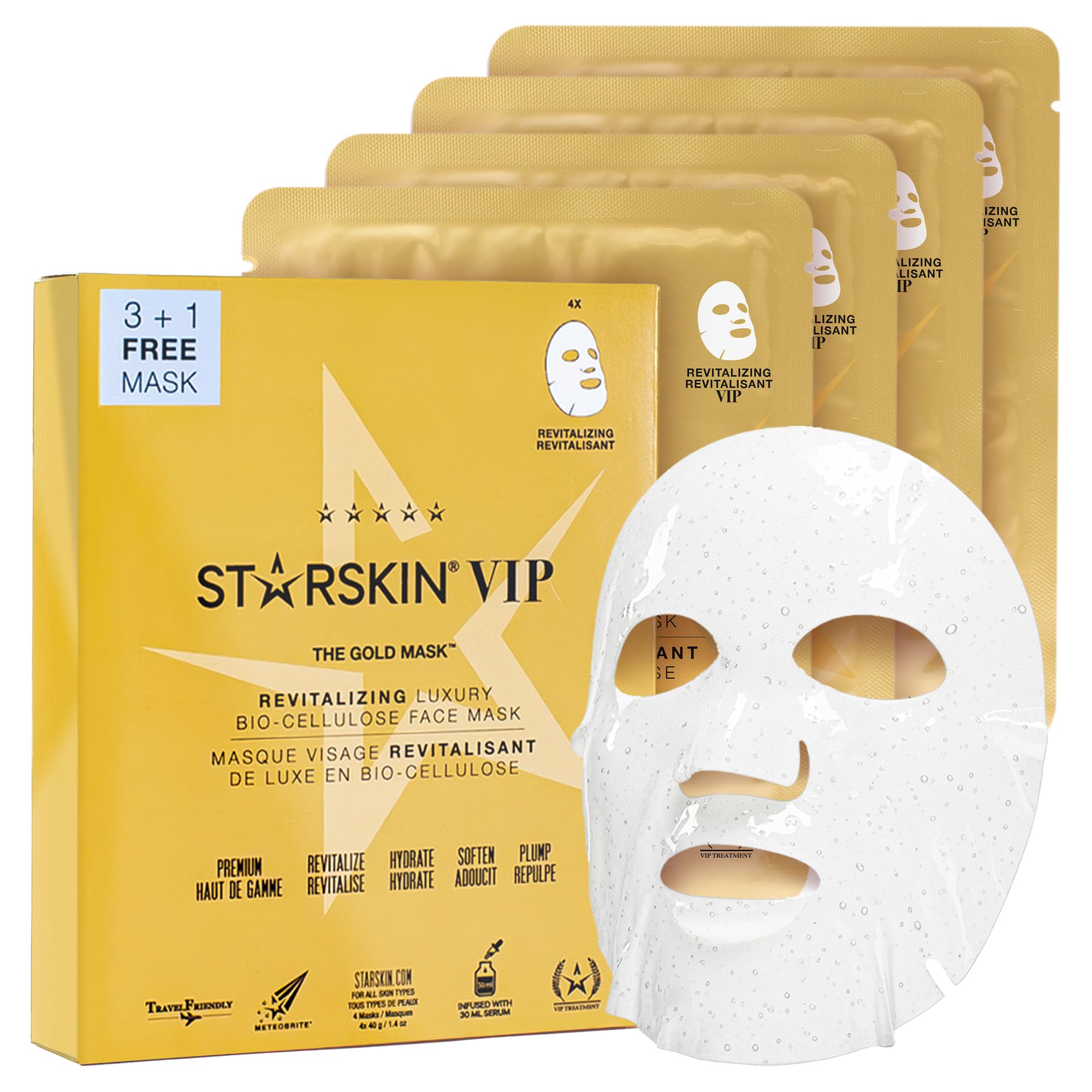 STARSKIN VIP Gold Mask Face, Coconut Bio-Cellulose Revitalizing - STARSKIN