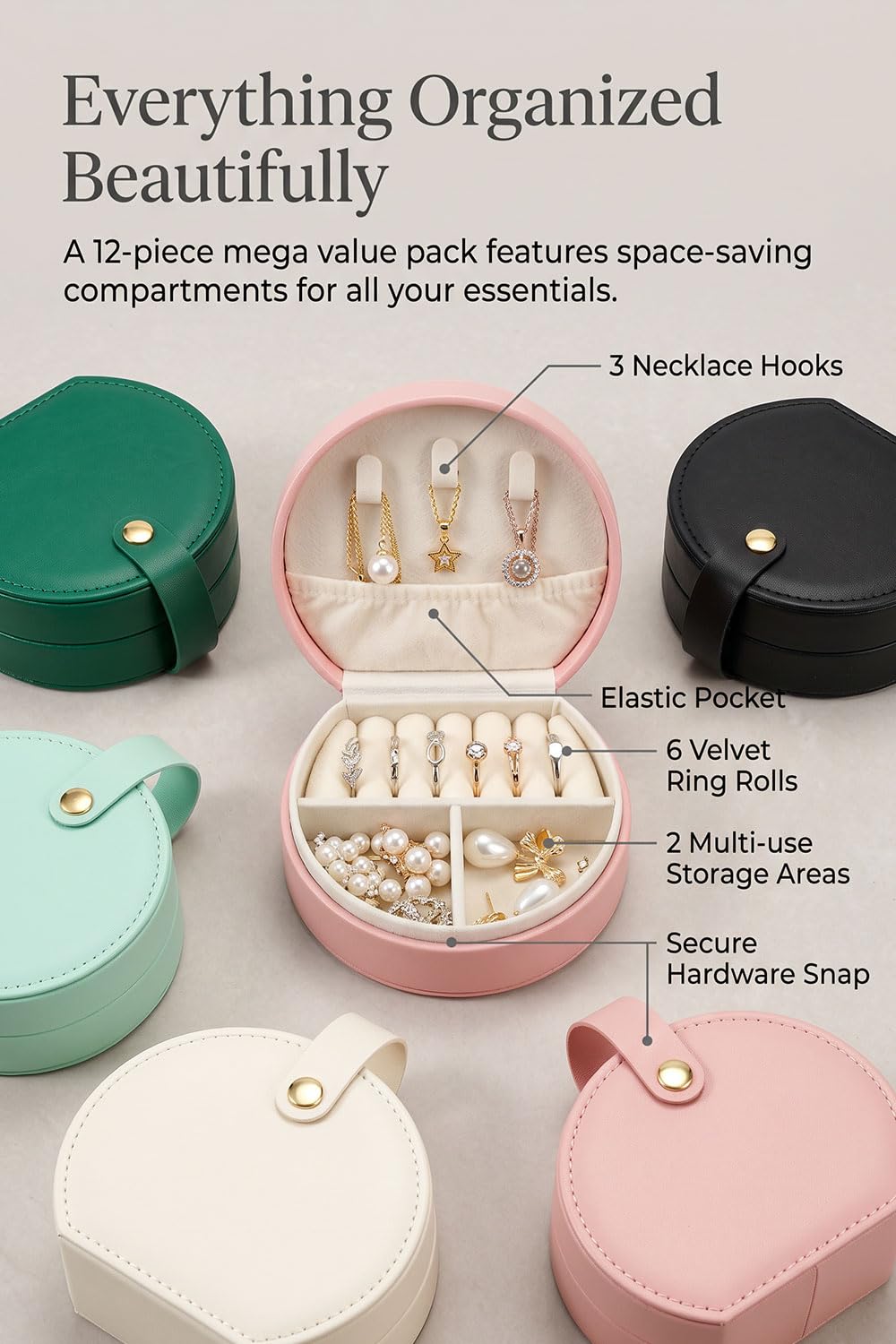 Travel Jewelry Box Multi Pack Small Round Faux Leather - RFCAW Official Imagery - 5