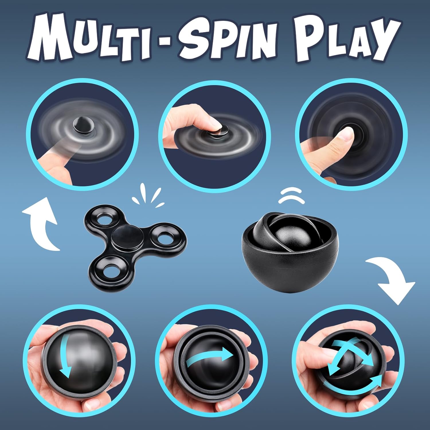 Yrissmiss adult fidget toy pack with 5 pieces, including fidget spinners, magnetic rings, and gyro for stress relief and focus.