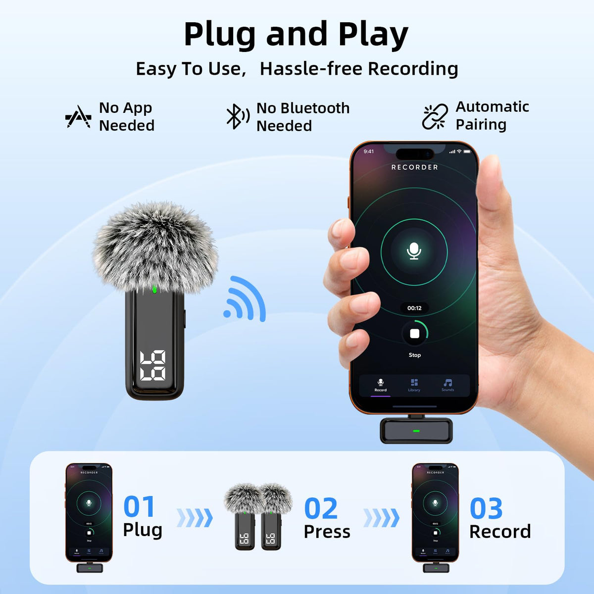 Wireless Microphone for iPhone Android Phone USB C Mini Clip - TXTUNE Official Imagery - 6