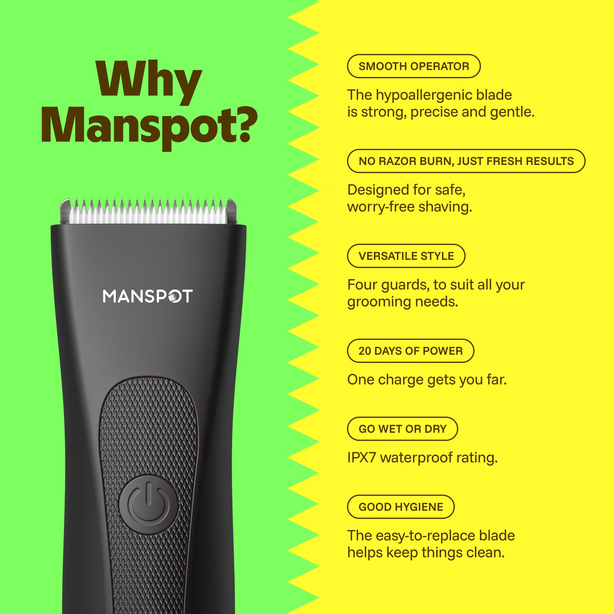 MANSPOT Manscape Groin & Body Hair Trimmer for Men, Electric Pubi by MANSPOT - Angle View 3