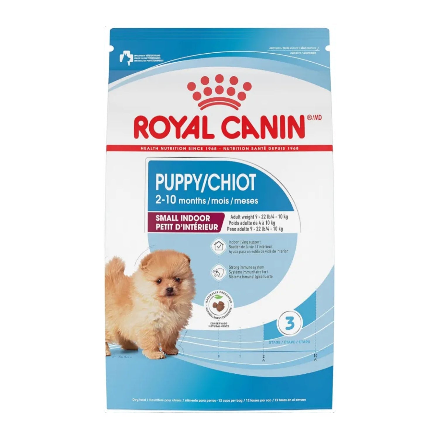 Elefair Royal Canin Small Indoor Puppy Dry Dog Food in 2.5 lb bag, featuring kibble designed for small breed puppies indoors.