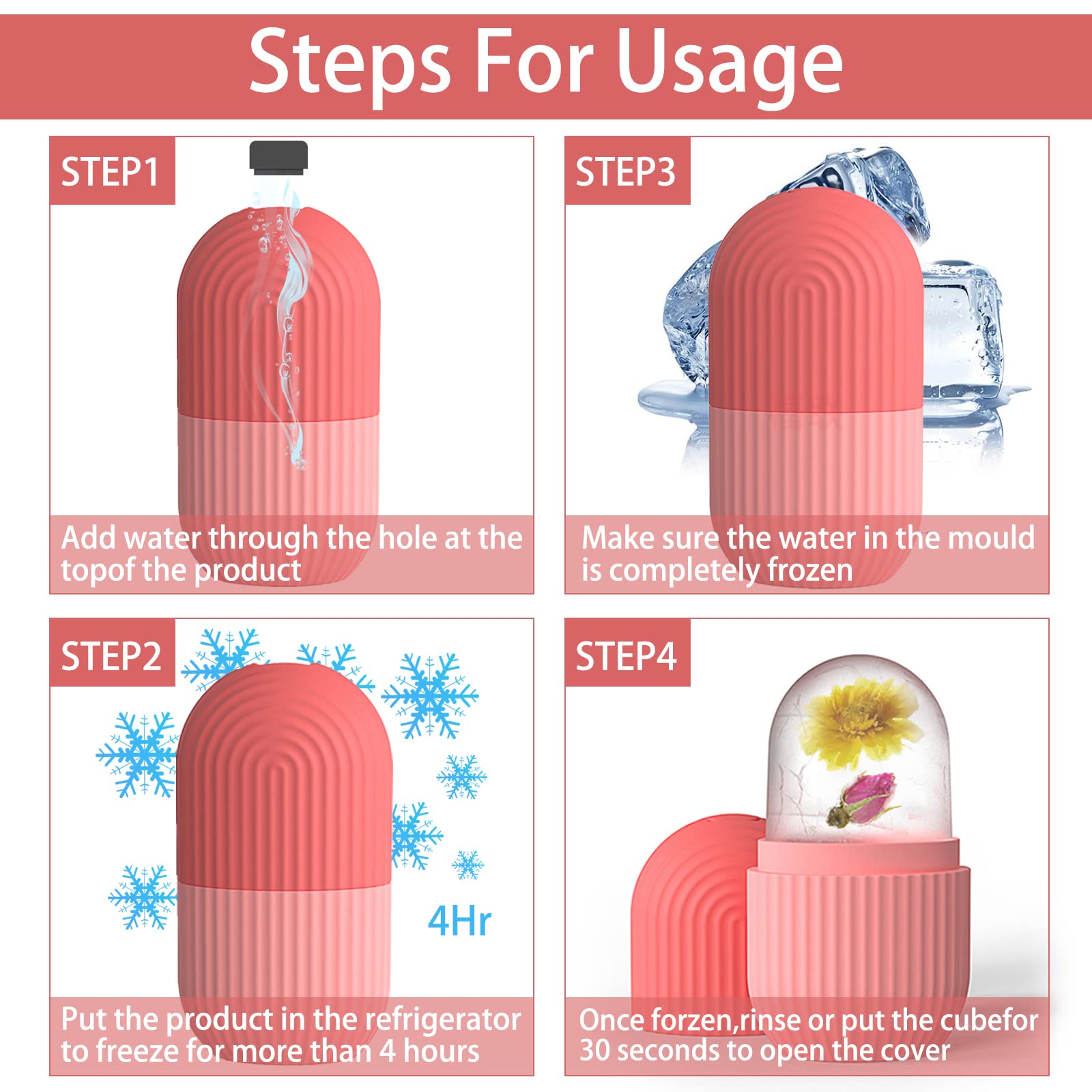 Pink XHJRI Ice Cube Roller Massager for face and neck, featuring a sleek design for soothing skincare and massage.