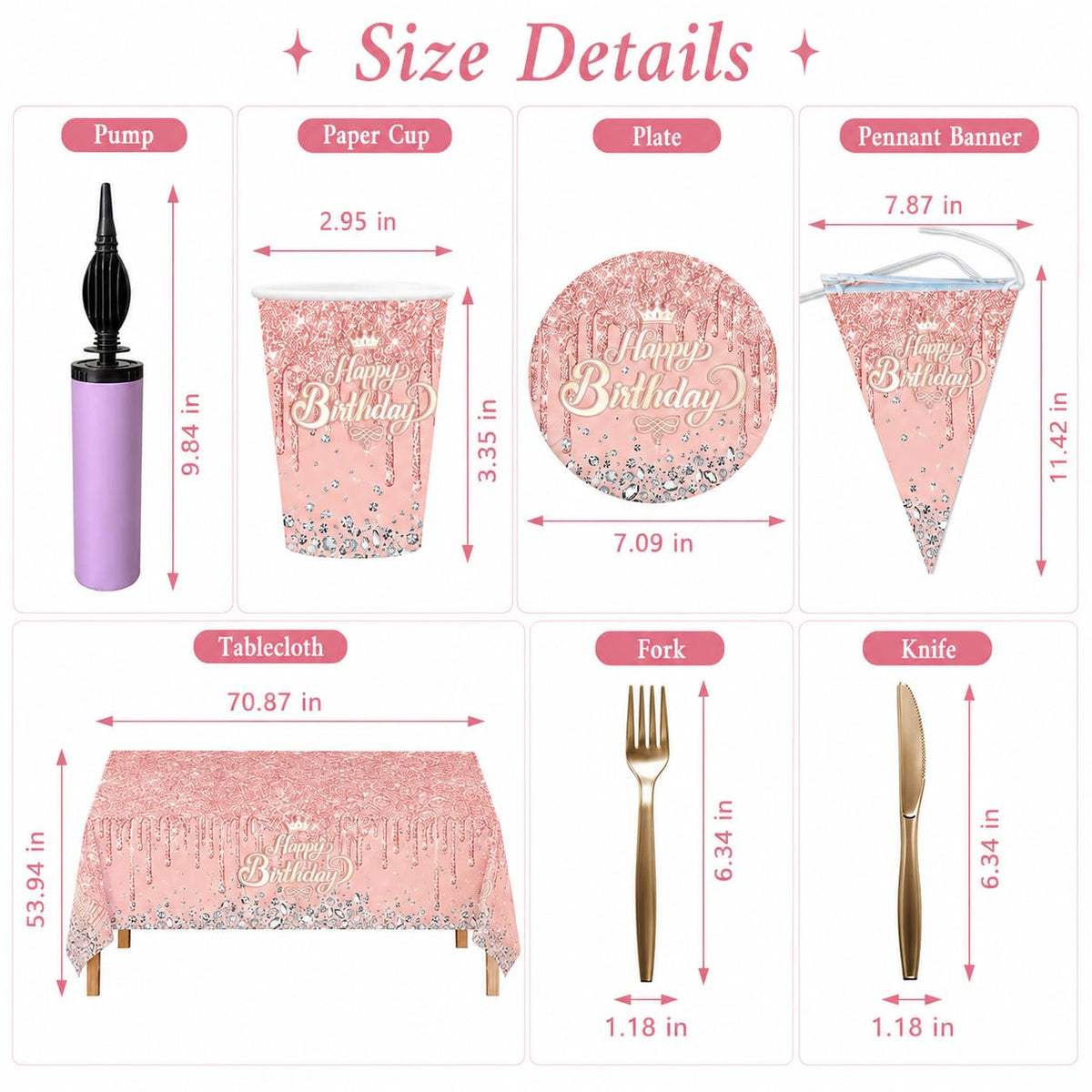 ONICON Metallic Pink Birthday Decorations Women Girls - ONCIDO Official Imagery - 3