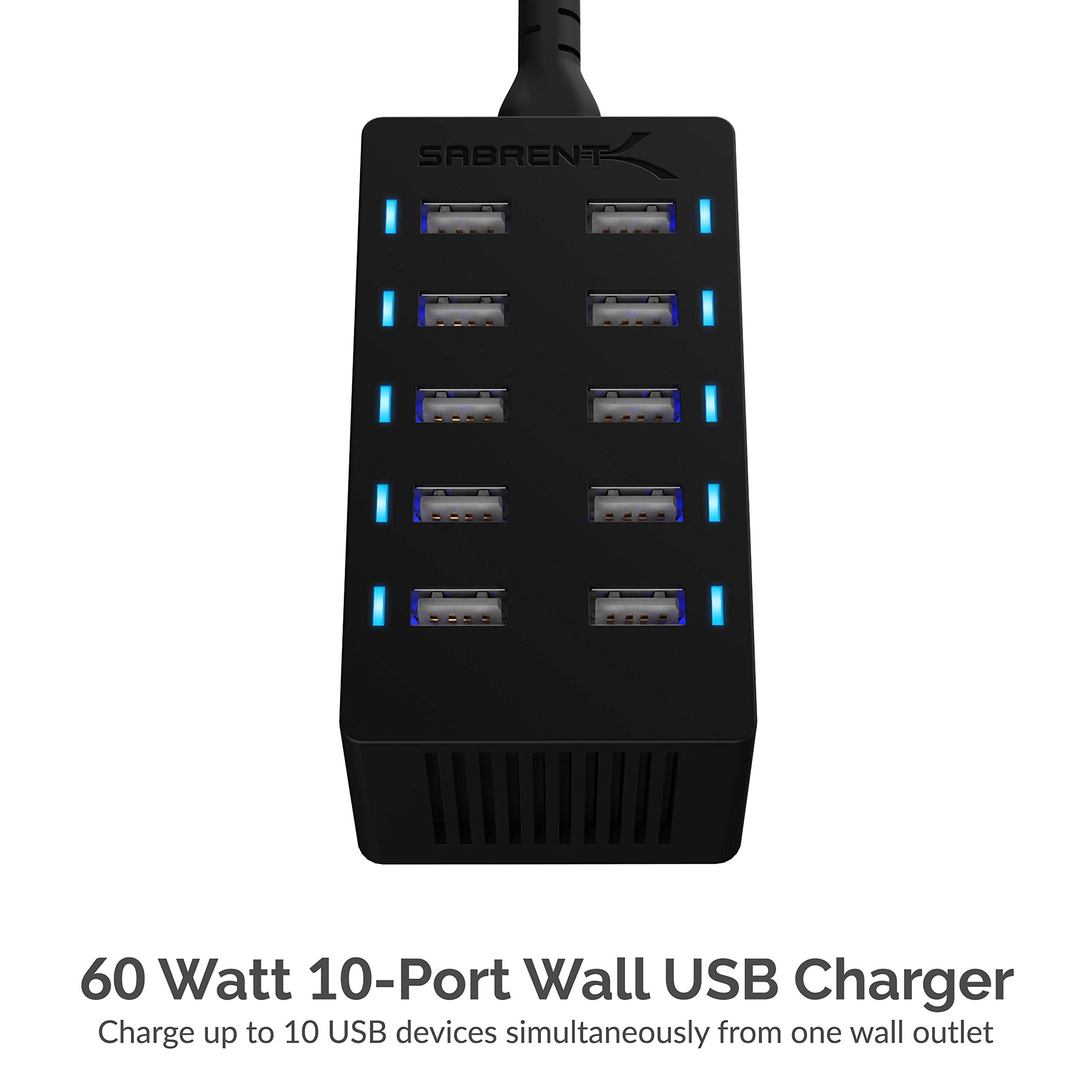 SABRENT 60W 10-Port USB Charging Station, Auto-Detect - SABRENT Official Product View 3