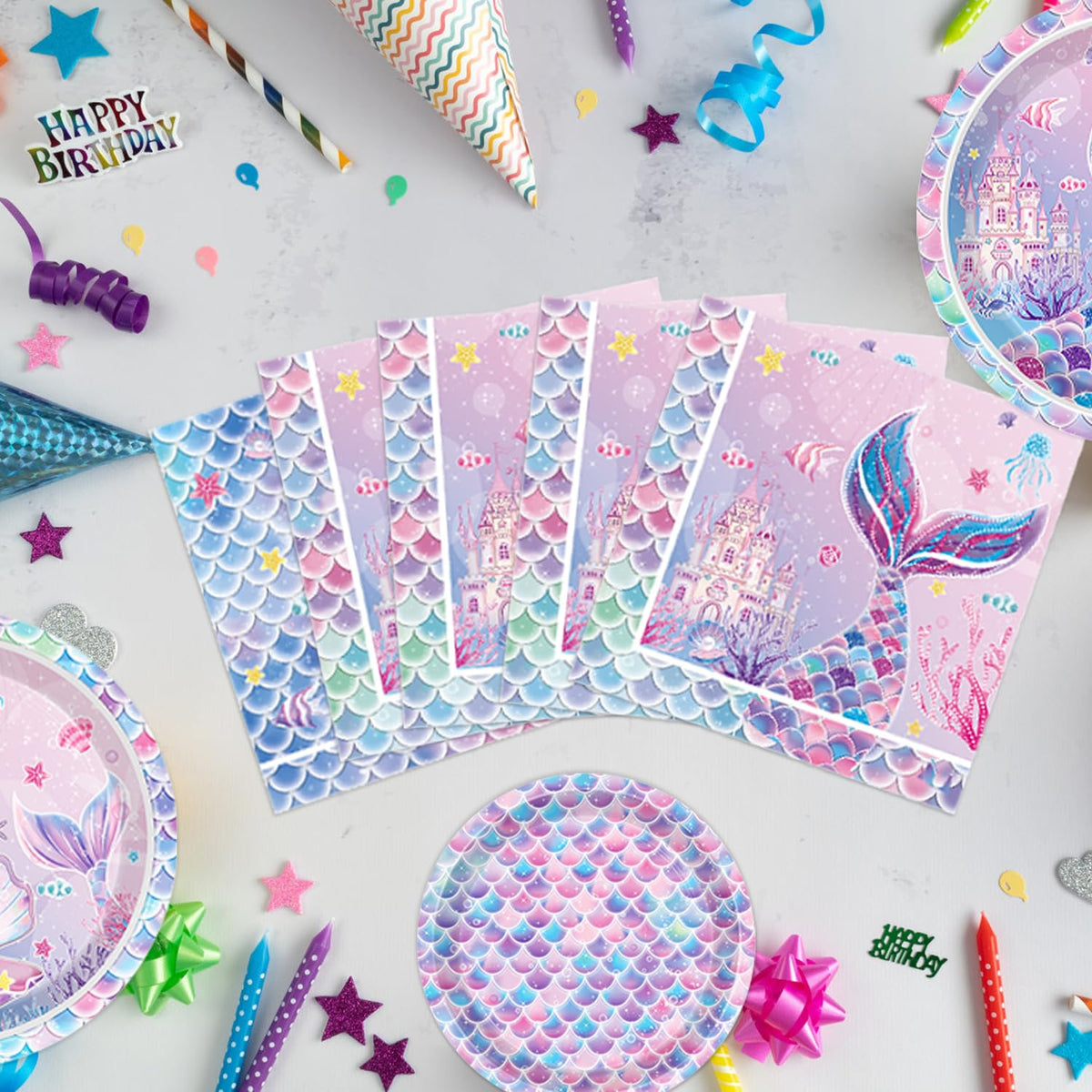 Mermaid Birthday Decorations Include Plates Napkins Cups - NKPDAXM Official Imagery - 6