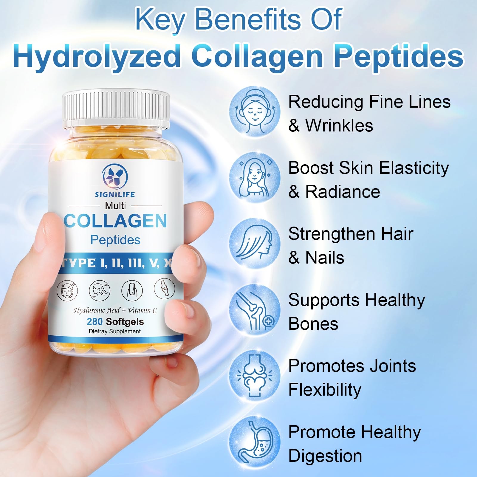 Multi Collagen Peptides for Women Men Type I II III V X - SIGNILIFE Official Imagery - 4