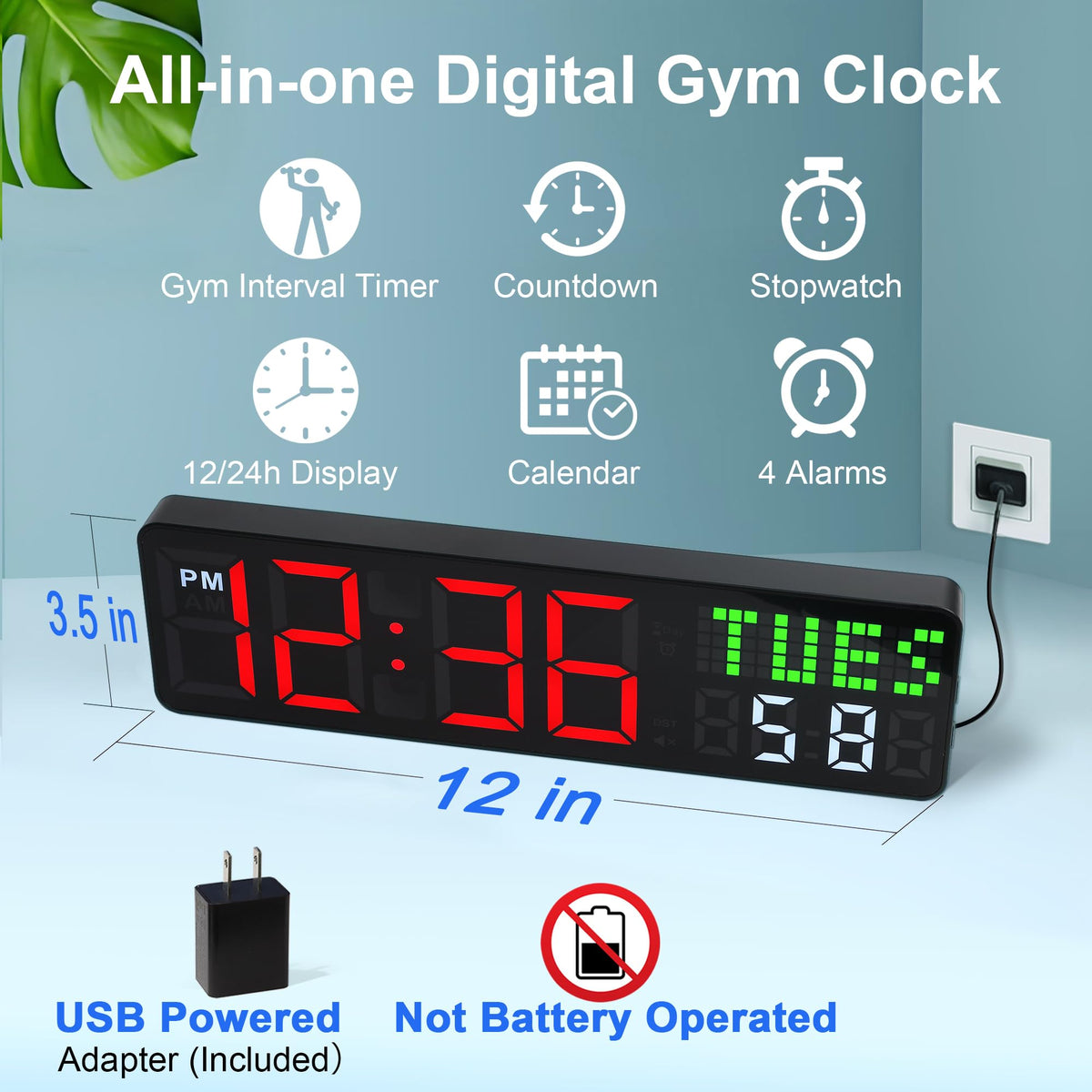 Home Gym Timer 12 Interval Workout Clock with Seconds - LUCORB Official Imagery - 3
