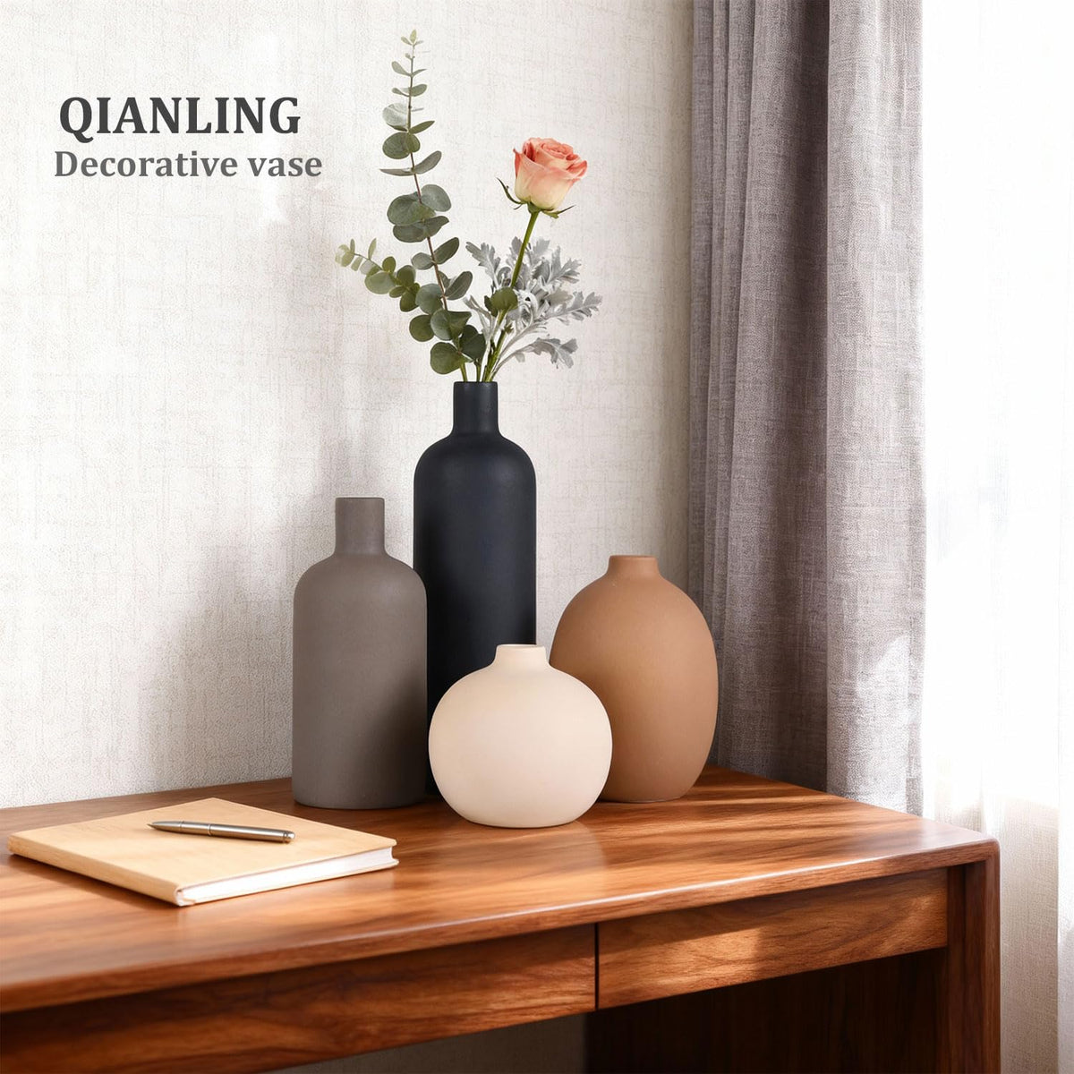 Ceramic Vase Set of 4 Modern Vases Home Decor Neutral - QIANLING Official Imagery - 8