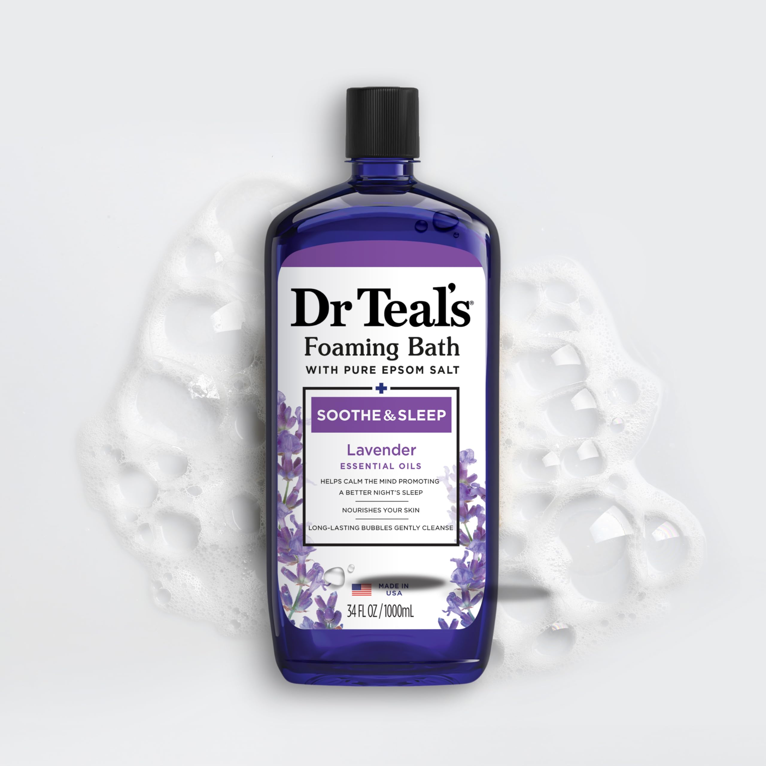 Dr Teal’s Foaming Bath with Pure Epsom Salt, Soothe & Sleep with Lavender, 34 Ounces (Packaging May Vary)