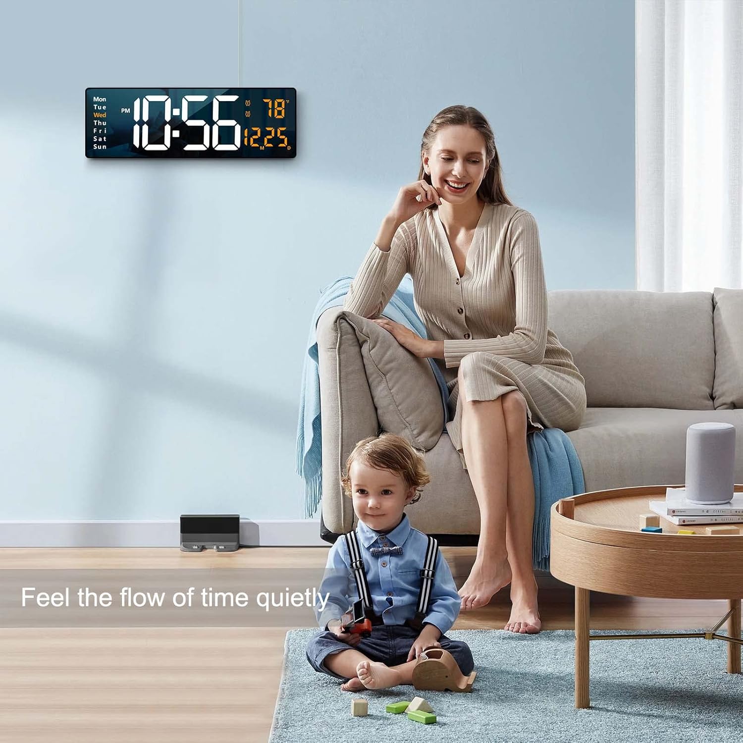 Large 16.2-inch LED digital wall clock with remote control by Abovsare, featuring a clear, easy-to-read display.