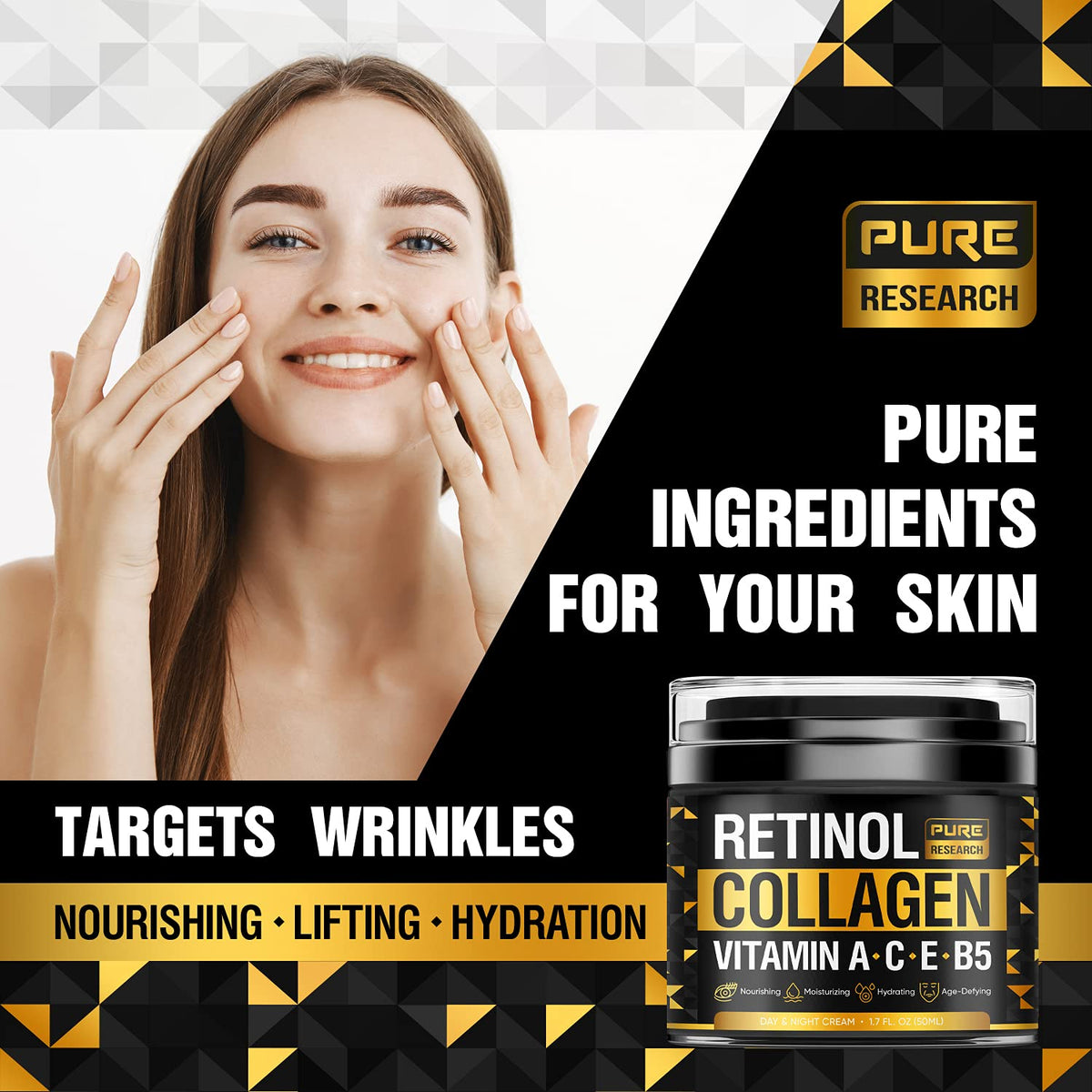 Retinol Face Cream Natural Anti Wrinkle Cream Anti Aging - PURE RESEARCH Official Imagery - 4