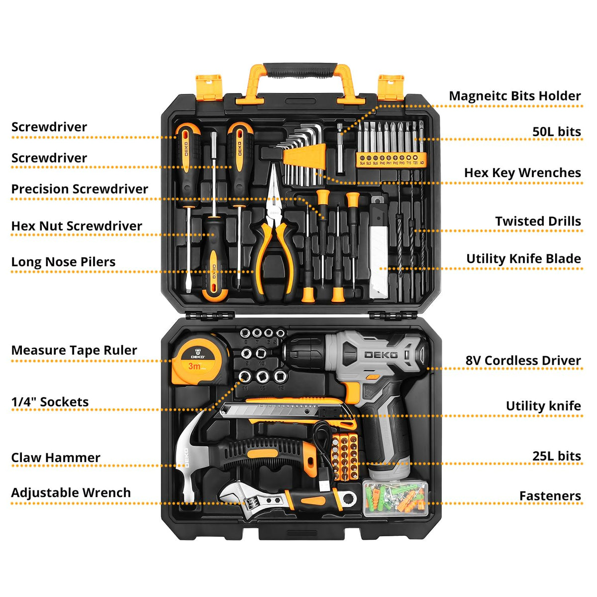DEKOPRO Tool Set Tool Kit with 8V Cordless Drill Tool Box - DEKOPRO Official Imagery - 3