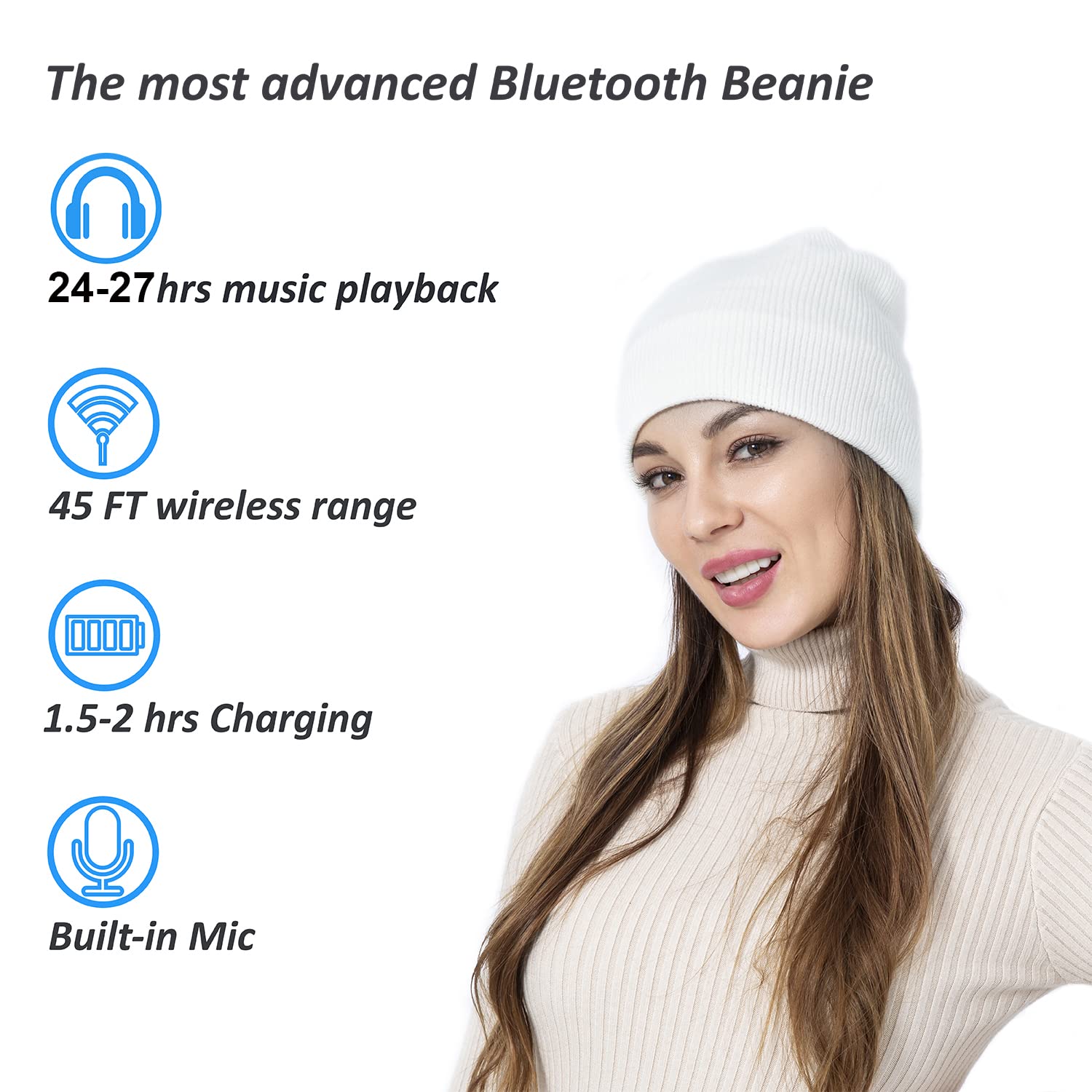 beanie Bluetooth, MUSICBEE Bluetooth V5.2 Wireless Knit Winter Ca - beanie Official Product View 2