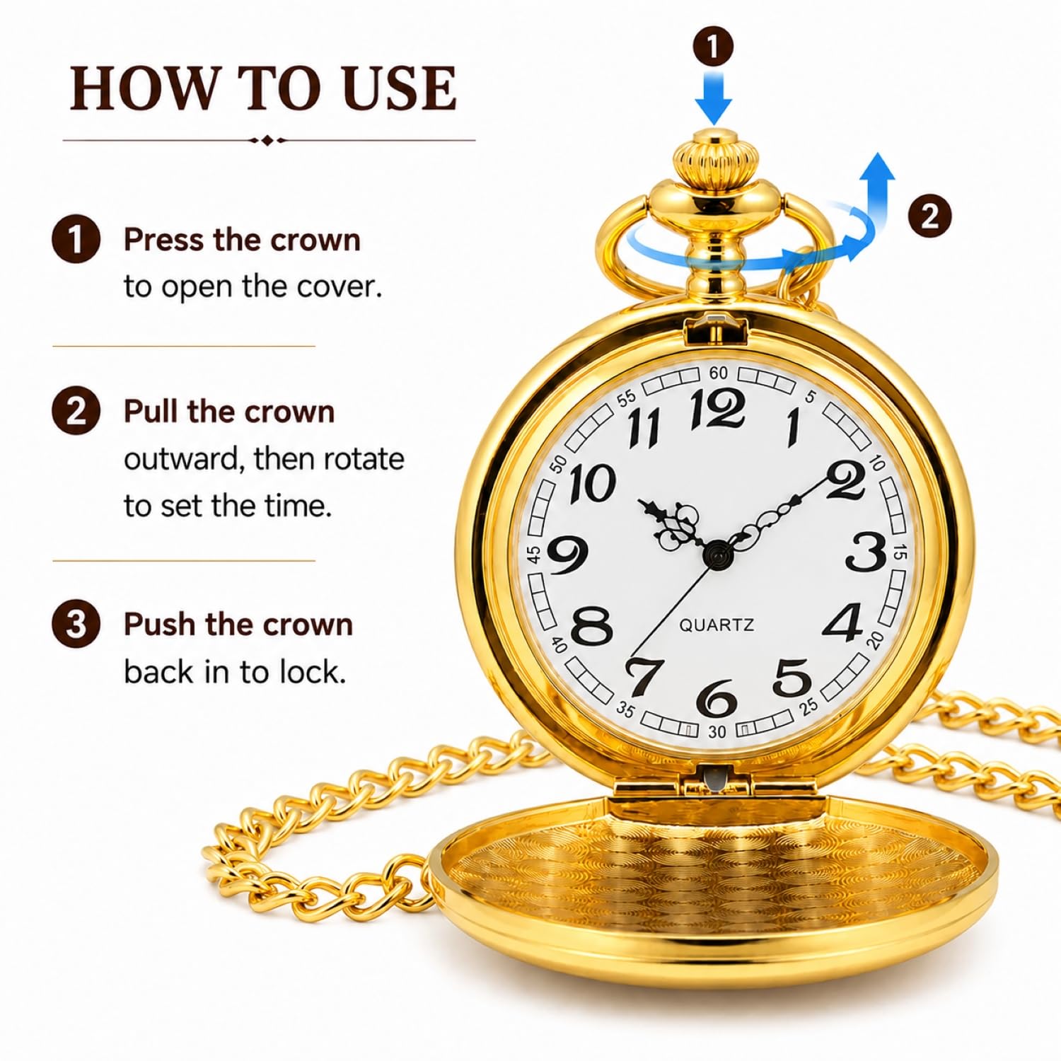 I-MART Smooth Vintage Pocket Watch with Chain - View 4