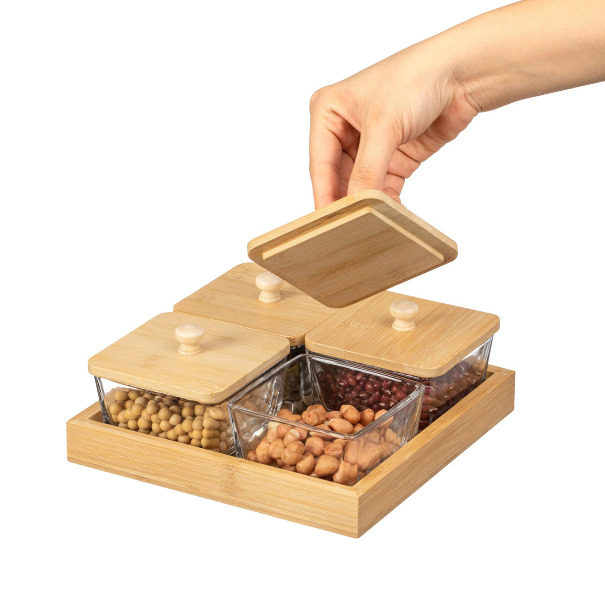 Basicwise Set of 4 Square Glass Jars with Bamboo Lids and - Basicwise Official Imagery - 8