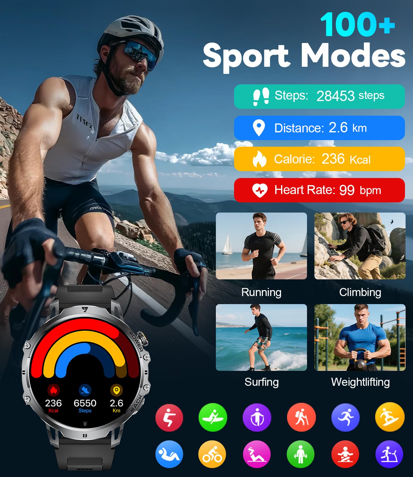 LIGE Military Smart Watches for Men ,1000mAh/1.85" HD Large Screen Sma - View 9