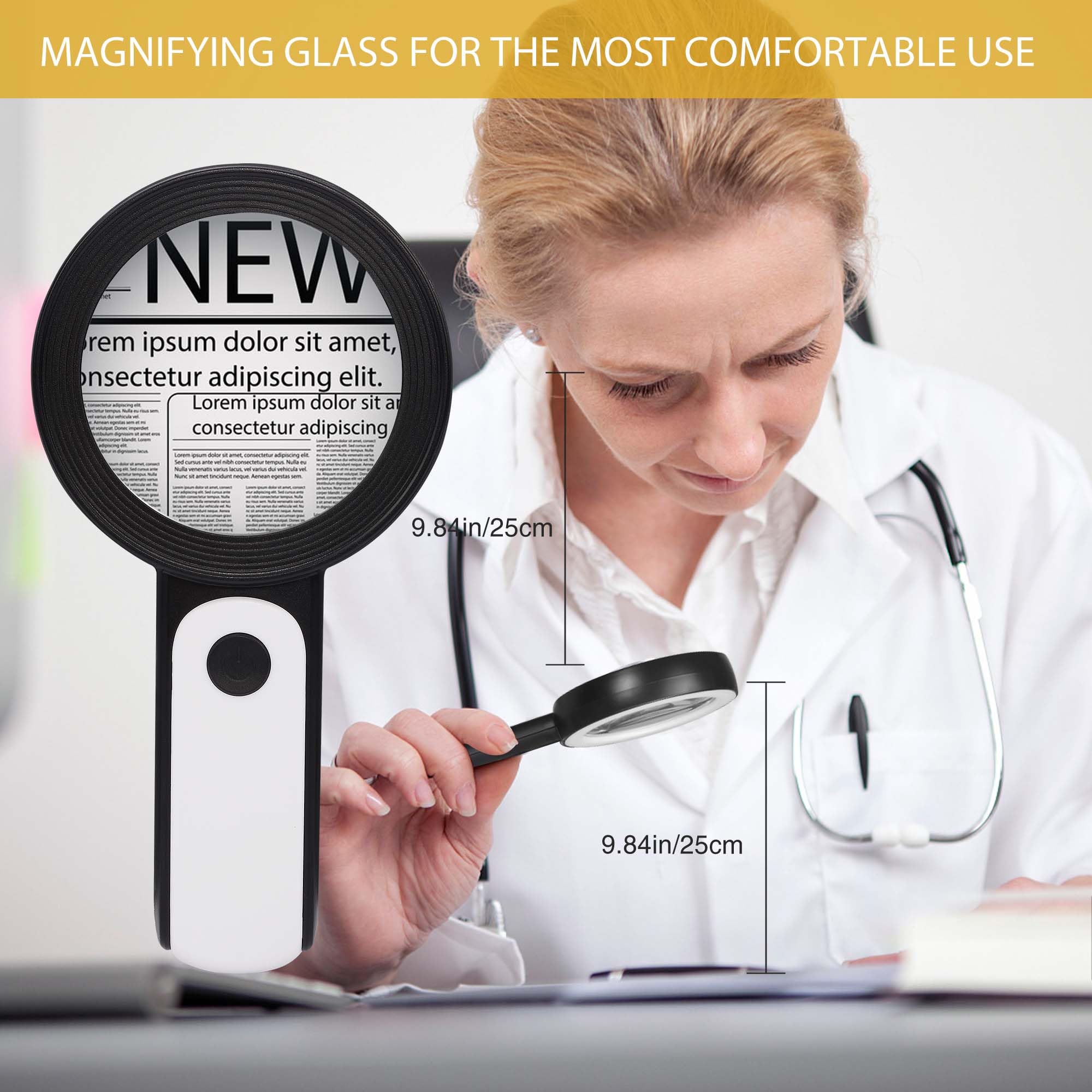 JMH Magnifying Glass with Light, Handheld Large Magnifying Glass by JMH - Angle View 6