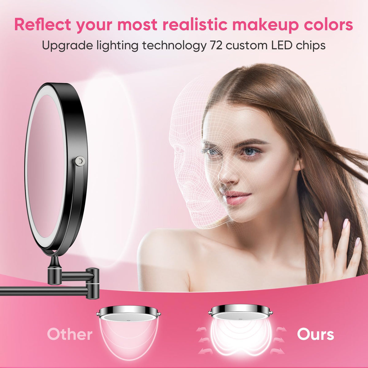 8 Rechargeable Wall Mounted Makeup Mirror with Lights - FASCINATE Official Imagery - 7