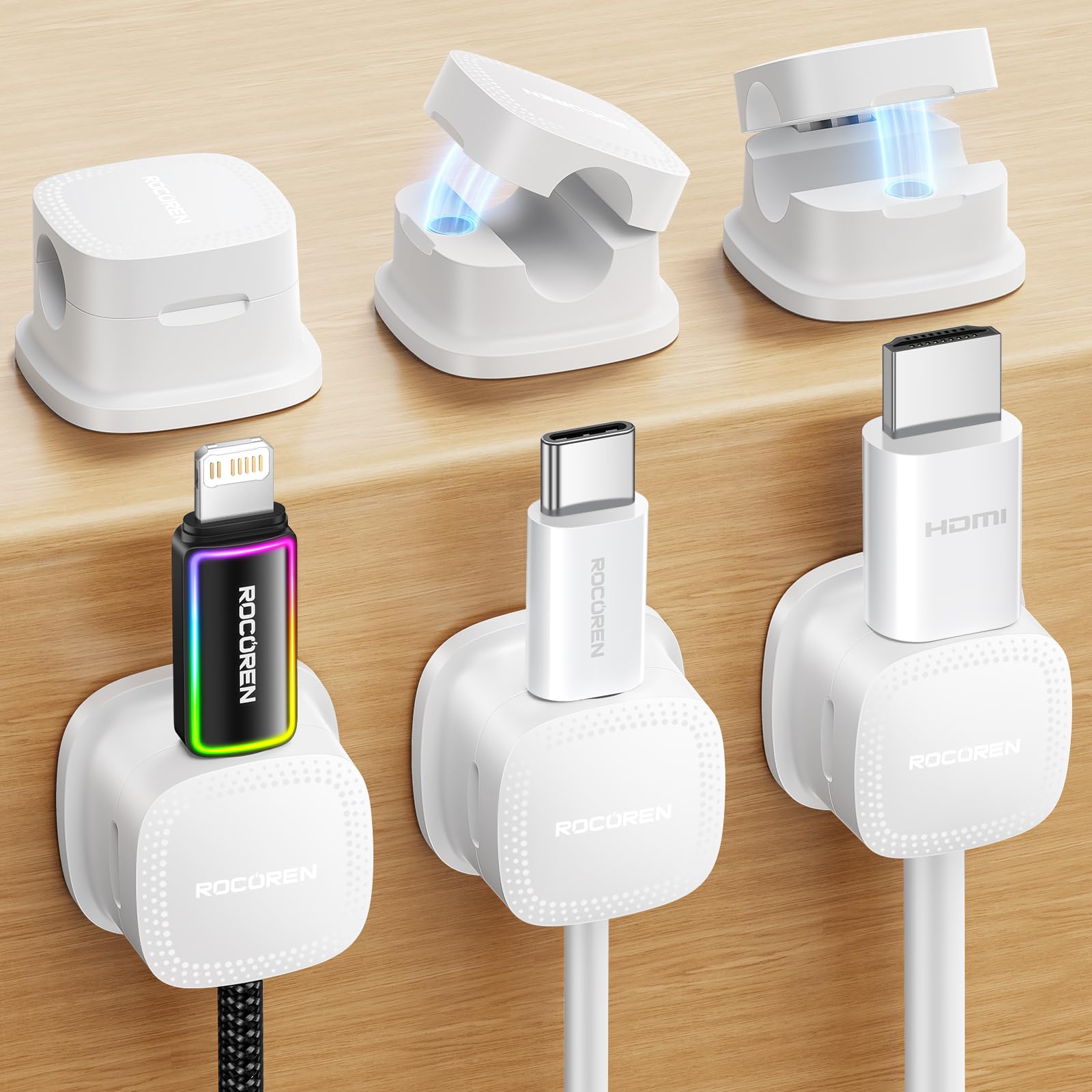 Rocoren 6-Pack Magnetic Adjustable Adhesive Cable Clips Cord Orga - Rocoren Official Product View 2
