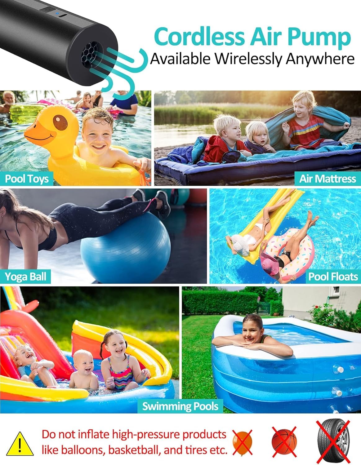 LIBERRWAY Electric Air Pump for Inflatables- 2×2000mAH Rechargeable Ba - View 5