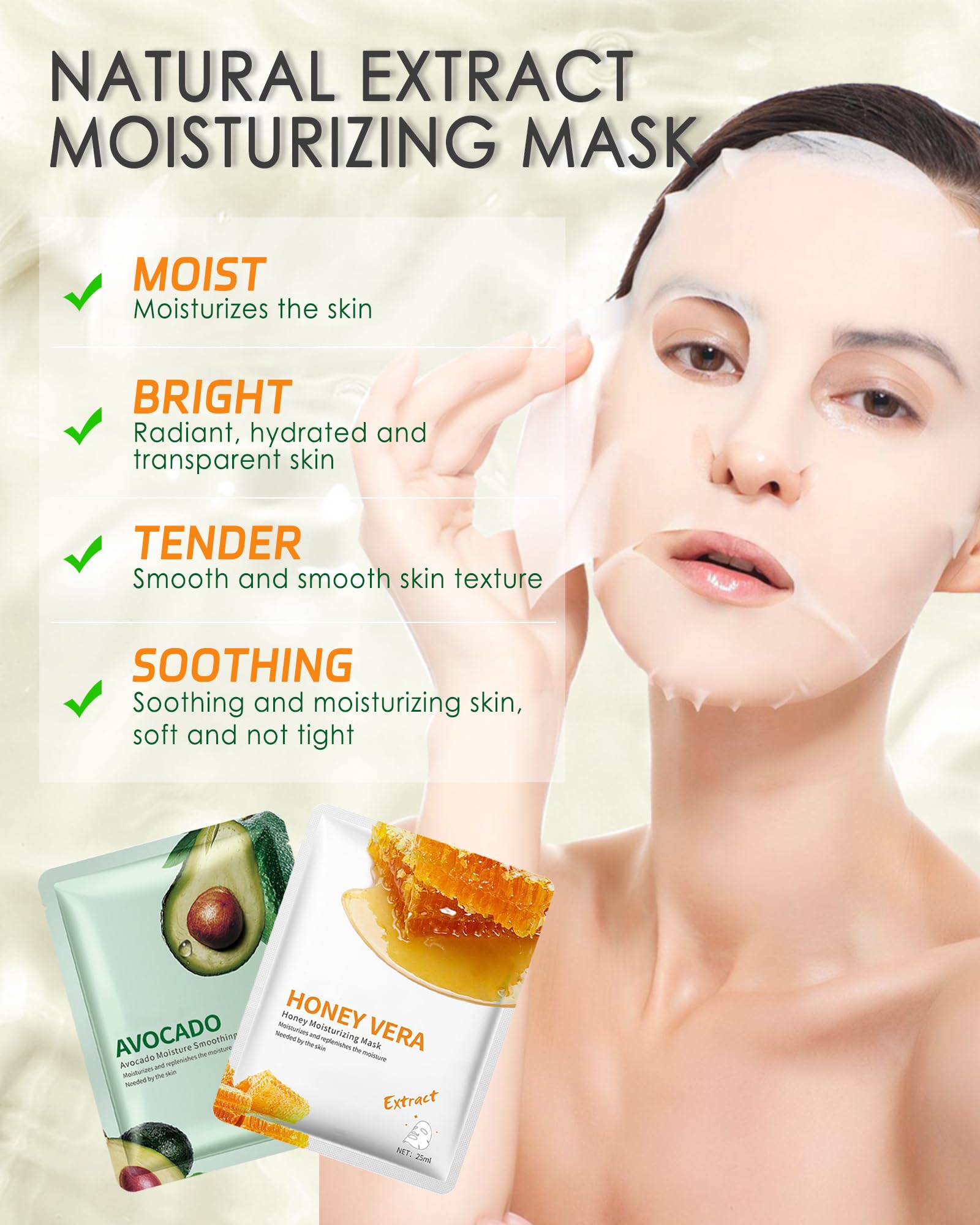 Sheet Facial Mask Set, 5 Packs Honey Anti-Aging Hydrating - LYSdefeu