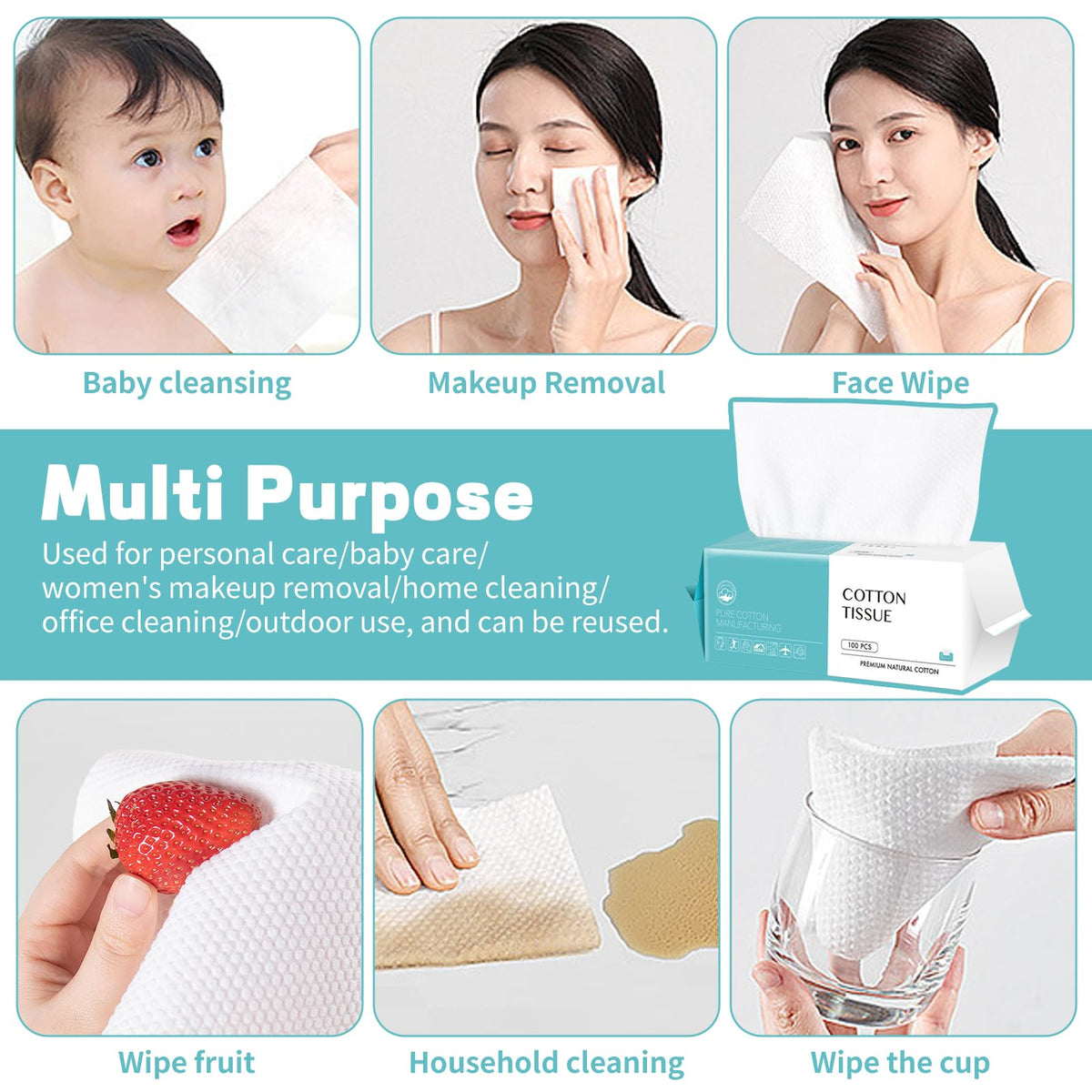 Disposable Face Towel 600 Count Soft Cotton Facial Dry Wipes - CenYouful Official Imagery - 8