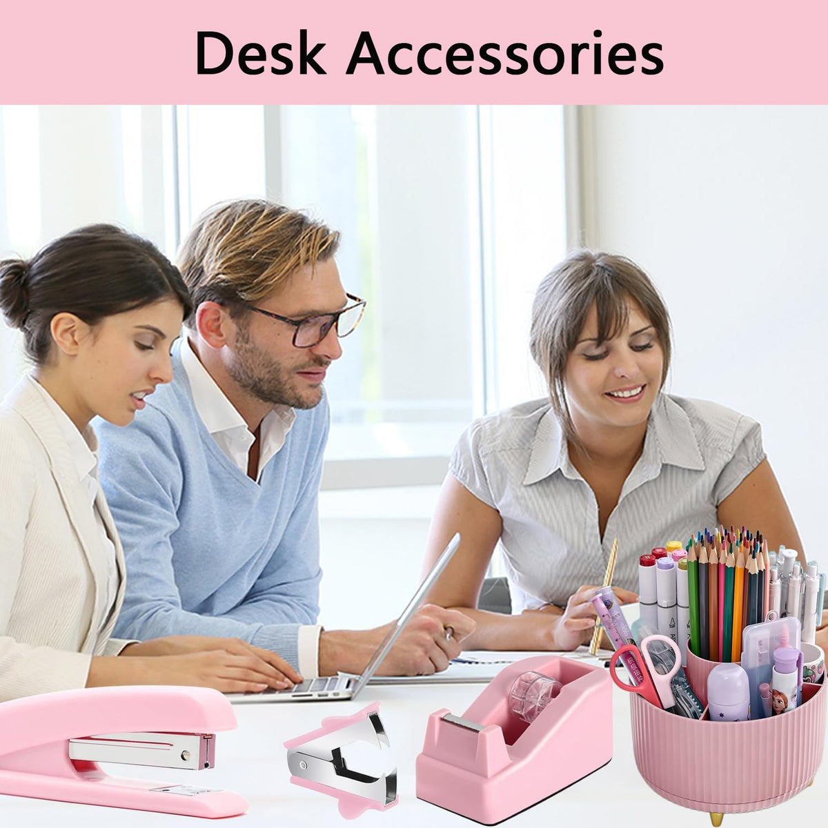 Office Supplies Pink Desk Accessories Desk Organizer Stapler - suniya Official Imagery - 3