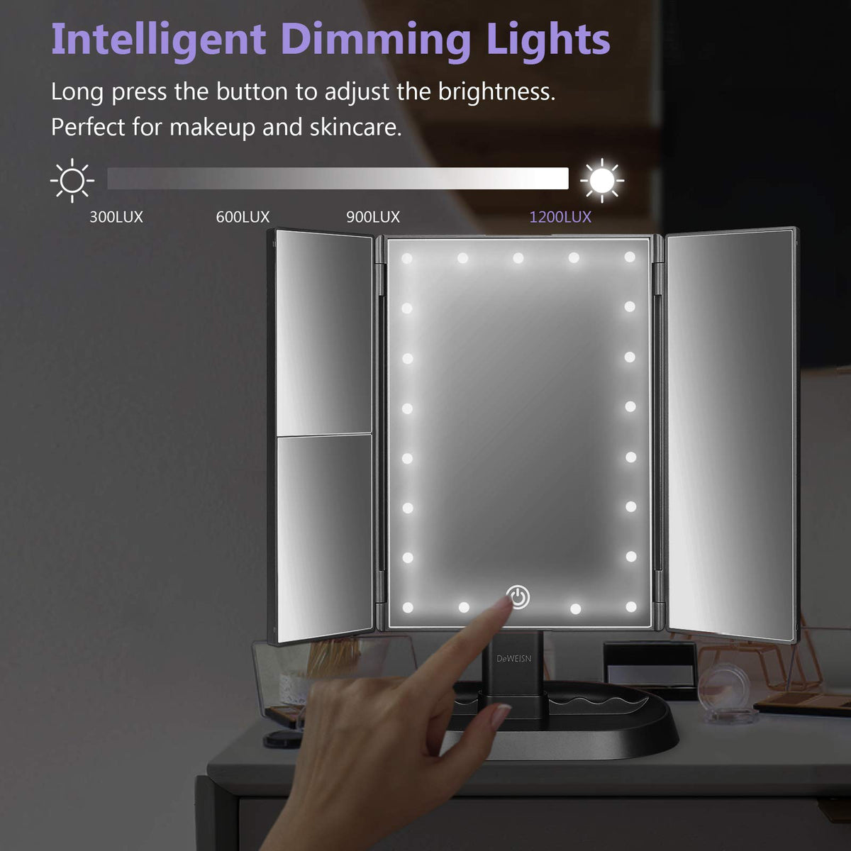 Trifold Lighted Vanity Makeup Mirror with 21 LEDs Lights 1x - deweisn Official Imagery - 6
