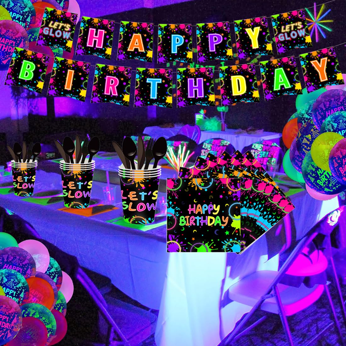188 Pcs Neon Party Supplies Glow In The Dark Party Supplies - seashellss Official Imagery - 6
