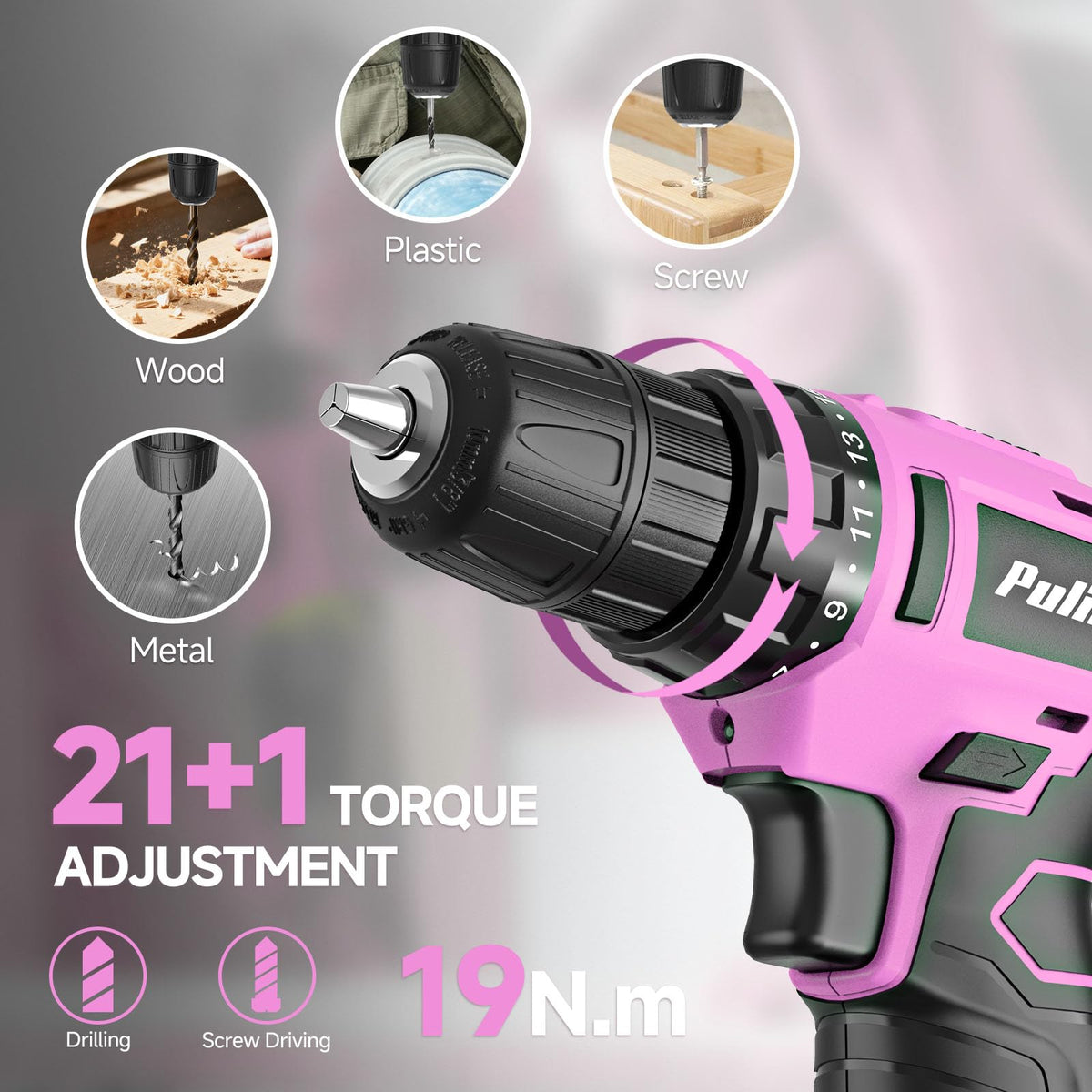 PULITUO Drill Set 149 Piece Home Tool Set with 12V Pink - PULITUO Official Imagery - 6