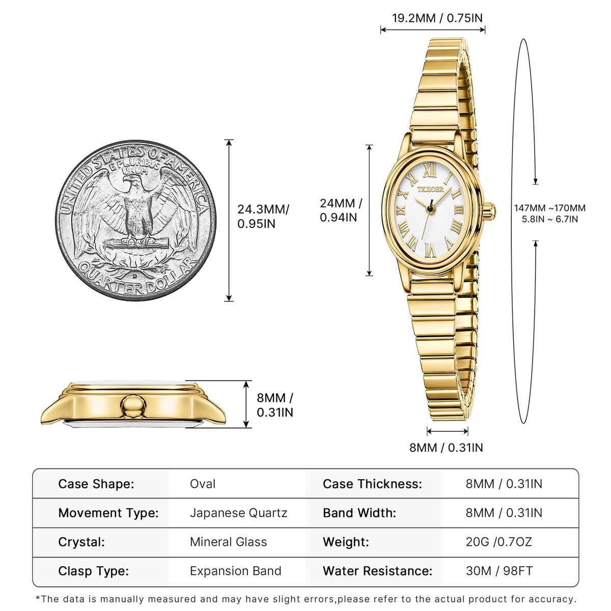 Small Gold Watches for Women Easy to Read Dial Ladies Analog - TKIIOER Official Imagery - 5