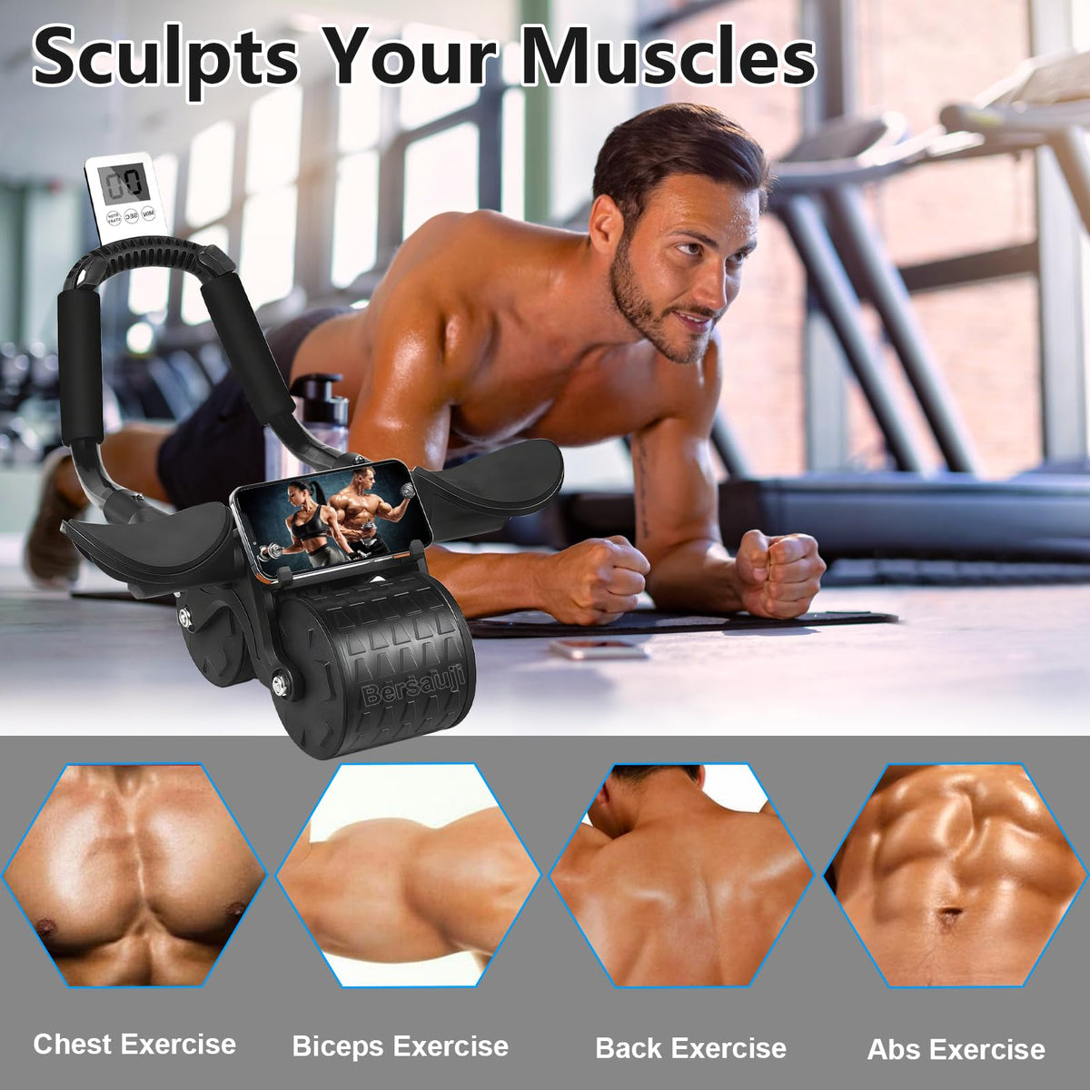 Ab Roller Wheel with Elbow Support Auto Rebound Abdominal - Bersauji Official Imagery - 8
