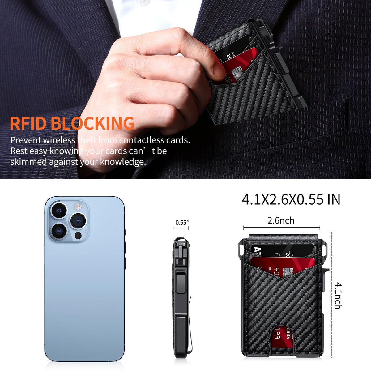 Wallet for Men Mens Minimalist Wallet 9 13 Cards Slim - ZALVEX Official Imagery - 8