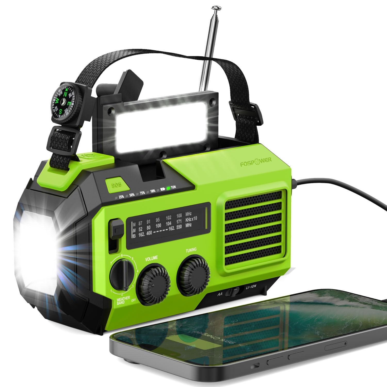 FosPower NOAA Emergency Weather Radio A1 7400mWh Solar Hand Crank - FosPower Official Product View 8