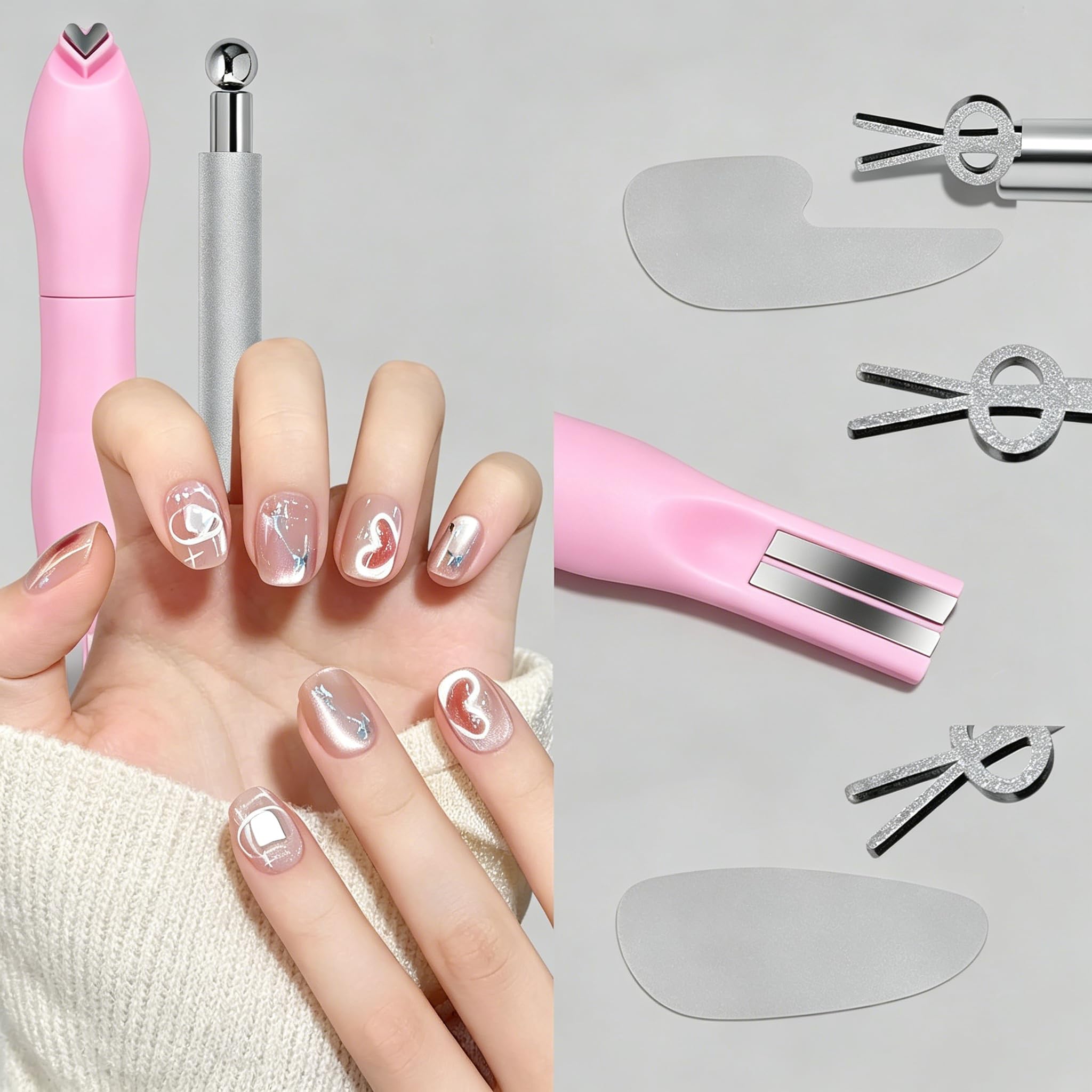 Yyksuip 4-piece Cat Eye Nail Magnet Kit with dual-ended pen and bunny guides for 3D gel nail art and stunning cat eye effects