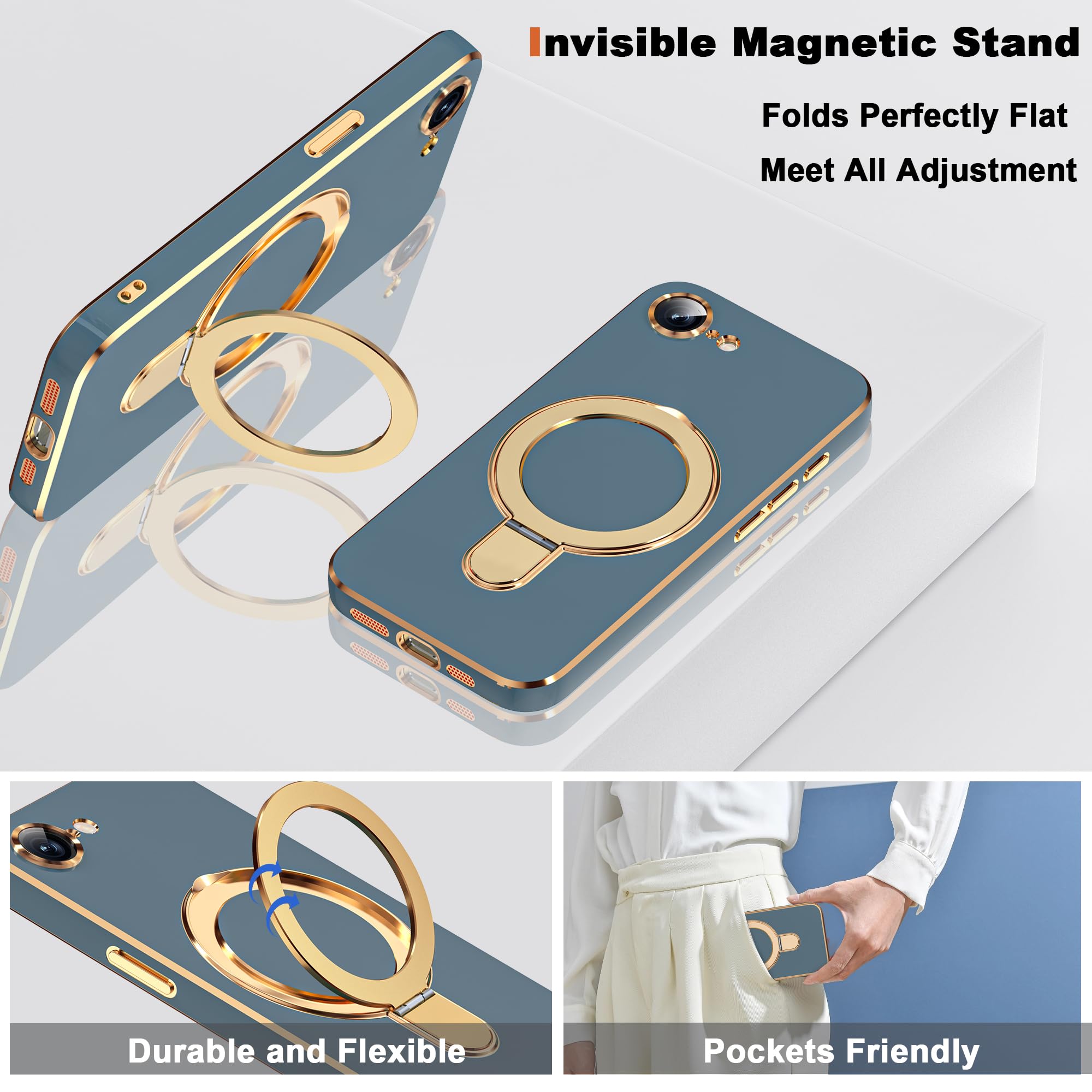 Plating Phone Case for iPhone 17E 16E with Stand 6 1 Grey - ETPESOK Official Imagery - 7