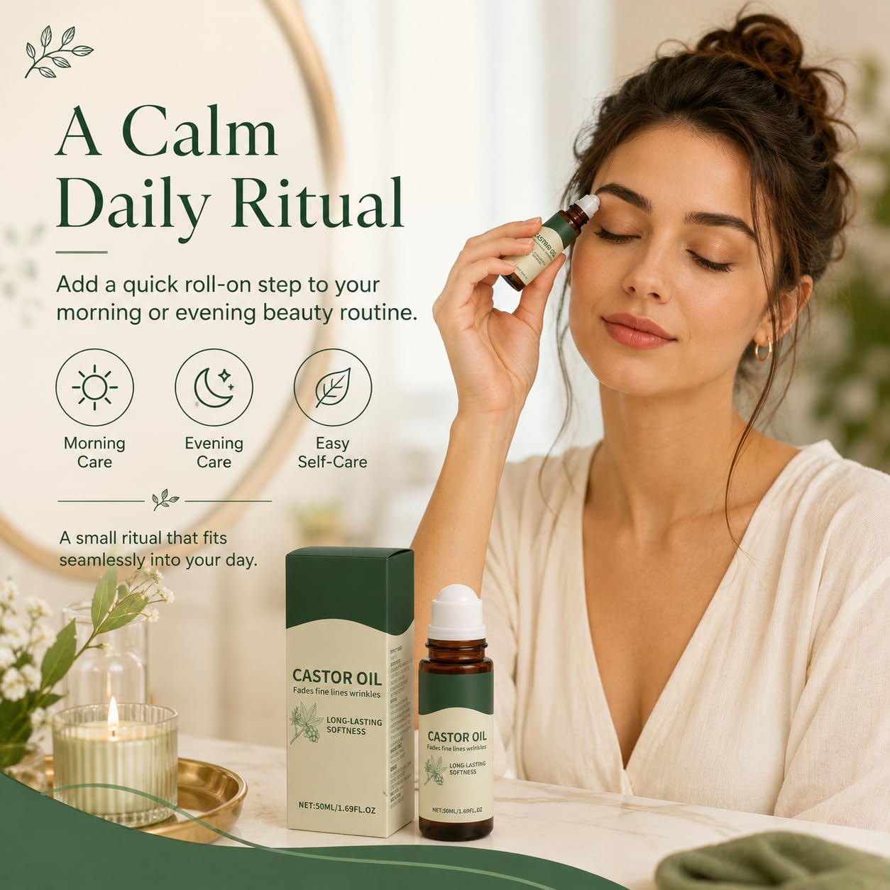 Nooche Organic Castor Oil Roll-on, Cold-Pressed Hexane-Free Castor Oil for Skin, Hair, Brows & Lashes, Fragrance-Free Moisturizing Oil for Body, Scalp & Daily Beauty Care