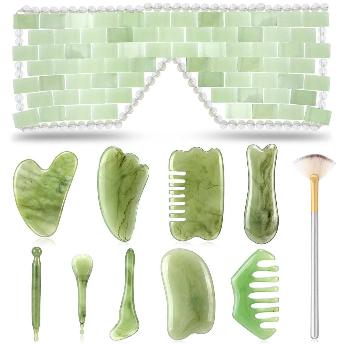 Hushee 11 Pcs Gua Sha Facial Tools Set Light Green - Hushee Official Imagery - 2