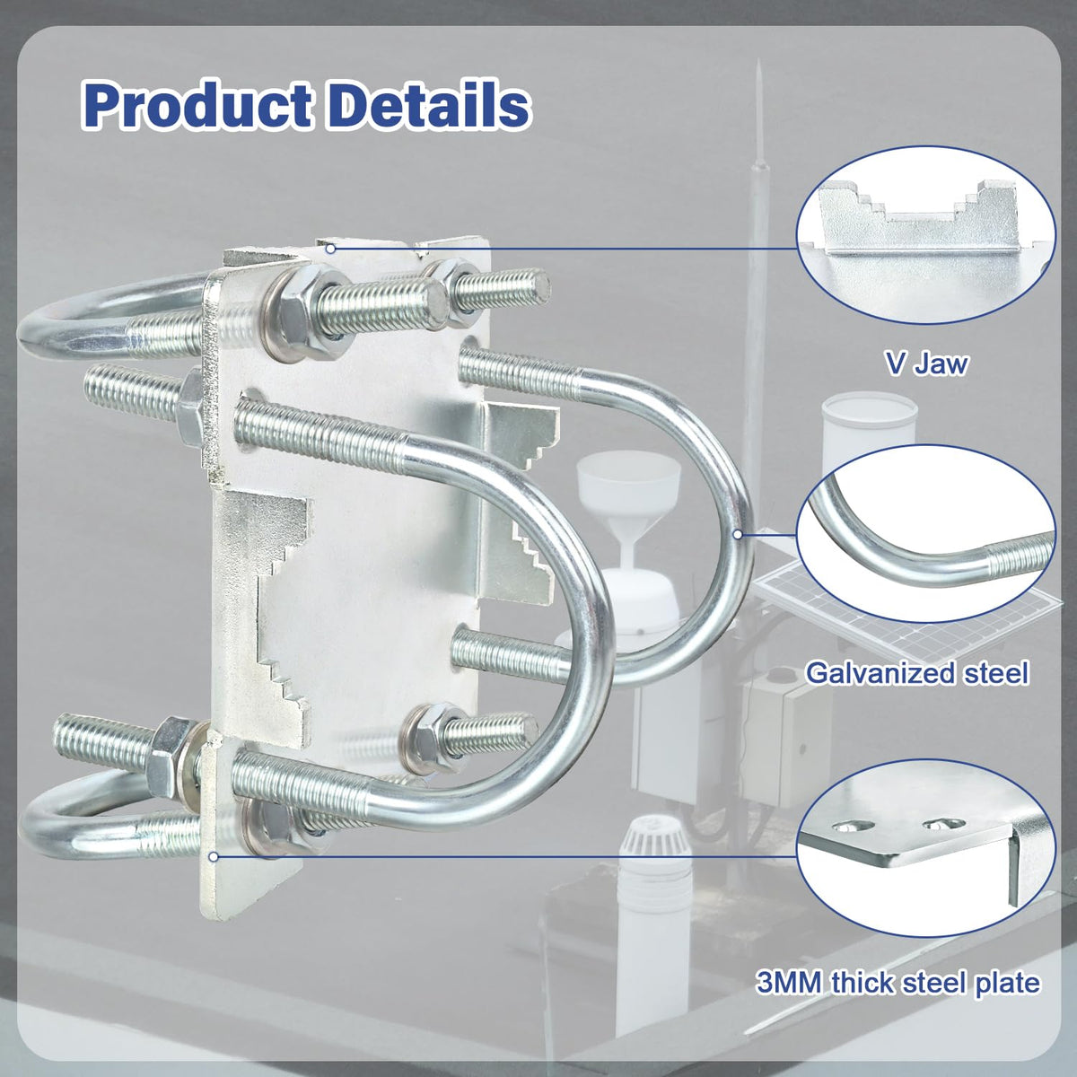 3 Sets Antenna Mast Clamp Cross Over Bracket Kit with U - MOOKEERF Official Imagery - 4